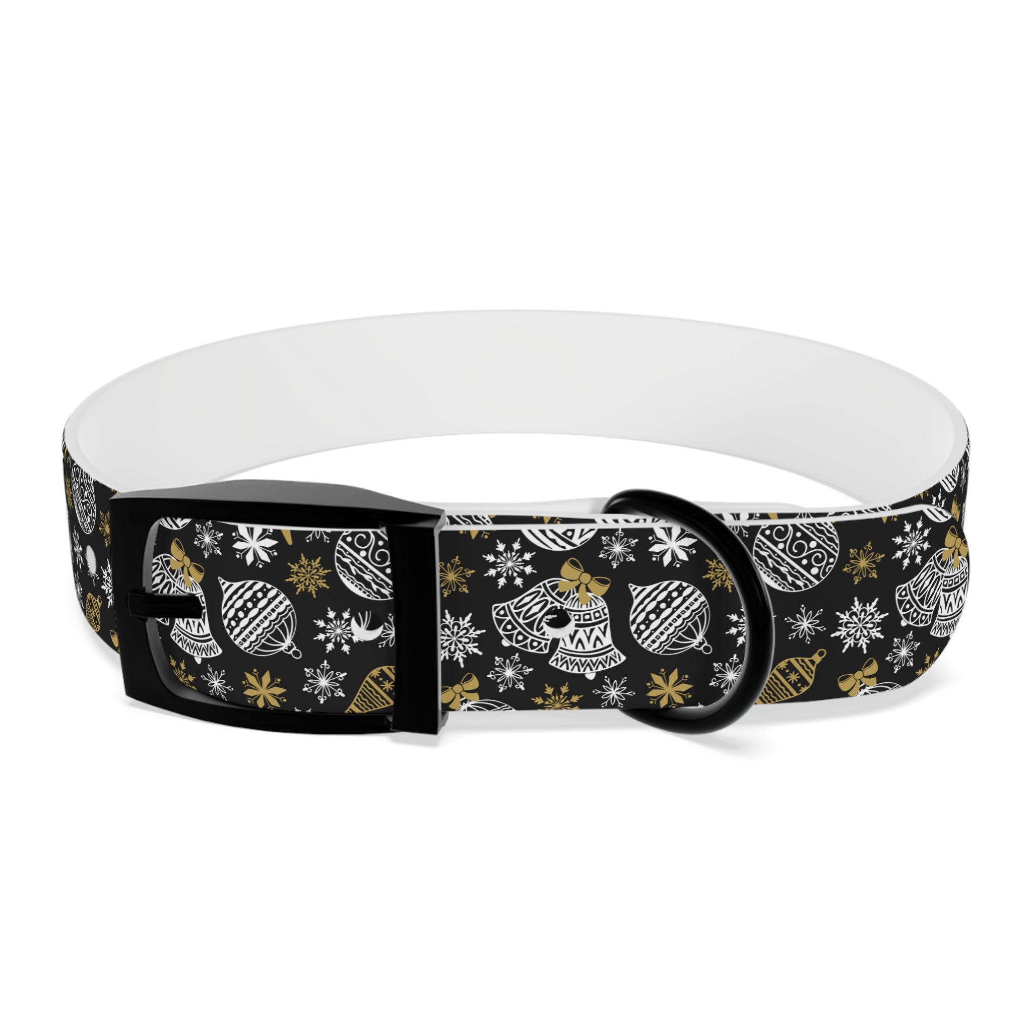 Holiday Ornament Dog Collar — Black & Gold Christmas Pattern