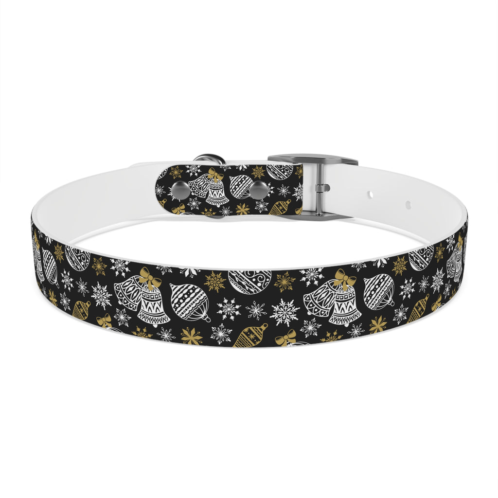 Holiday Ornament Dog Collar — Black & Gold Christmas Pattern