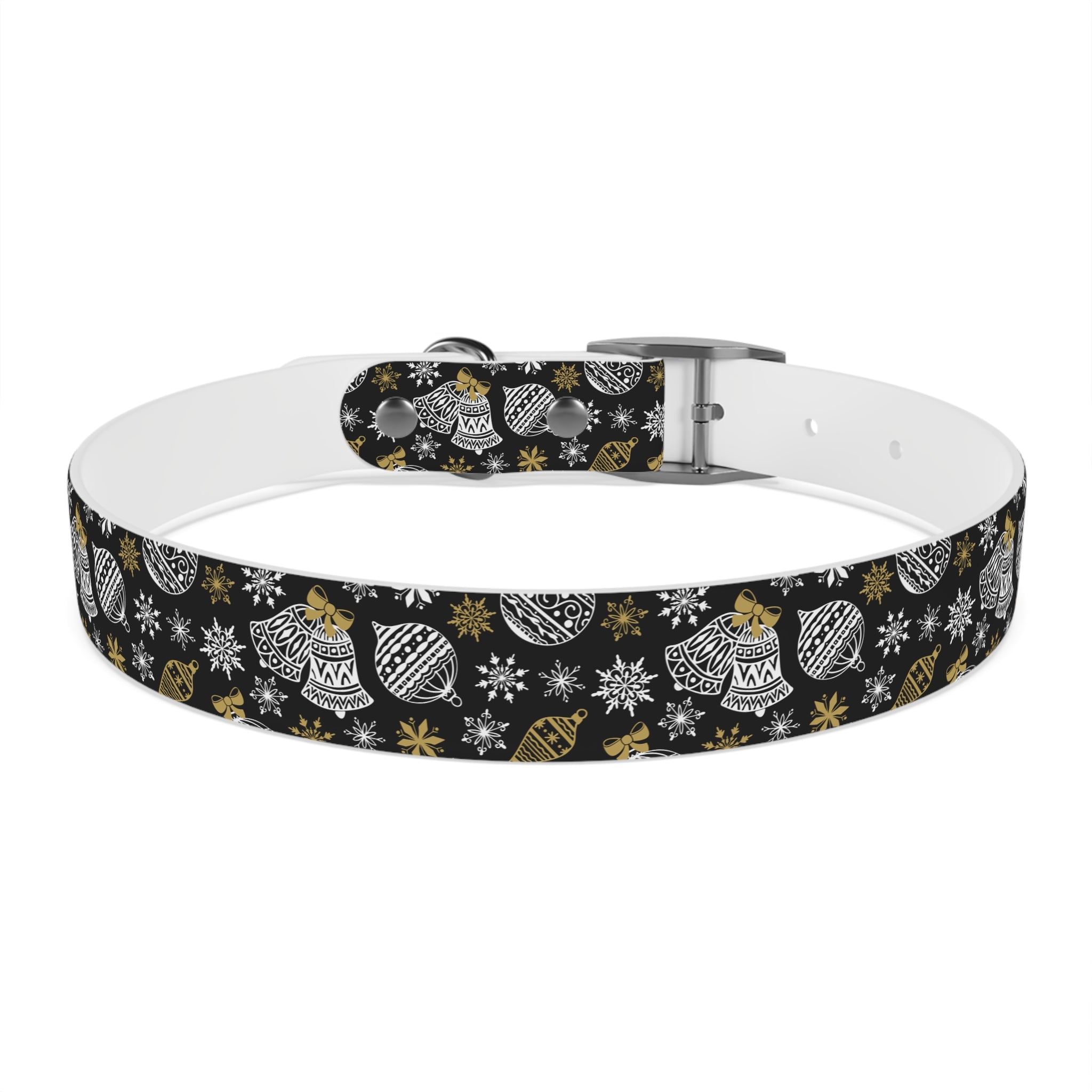 Holiday Ornament Dog Collar — Black & Gold Christmas Pattern