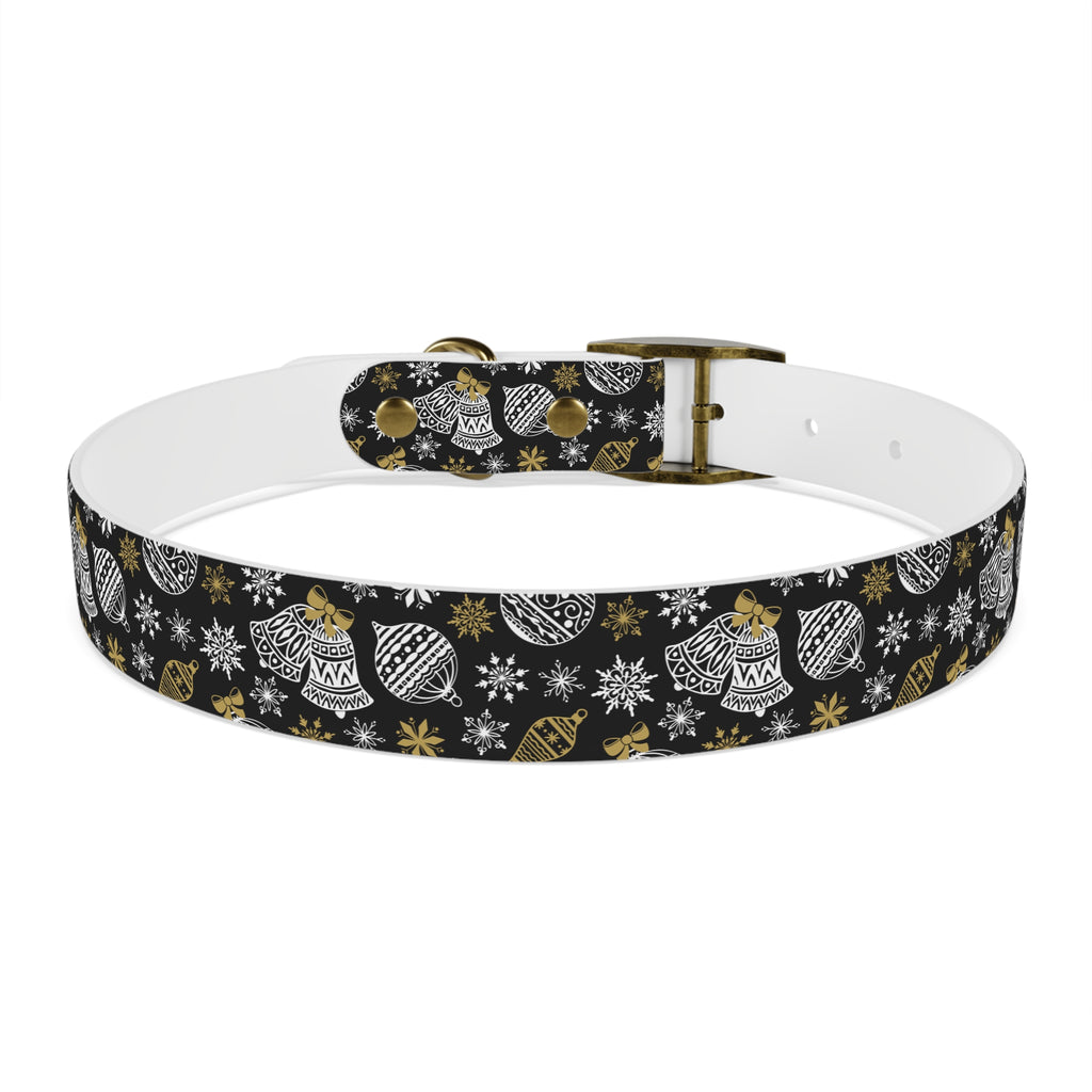 Holiday Ornament Dog Collar — Black & Gold Christmas Pattern
