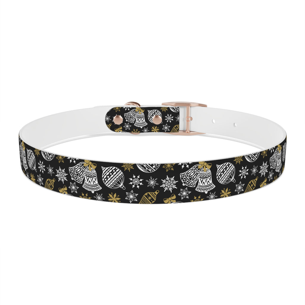 Holiday Ornament Dog Collar — Black & Gold Christmas Pattern