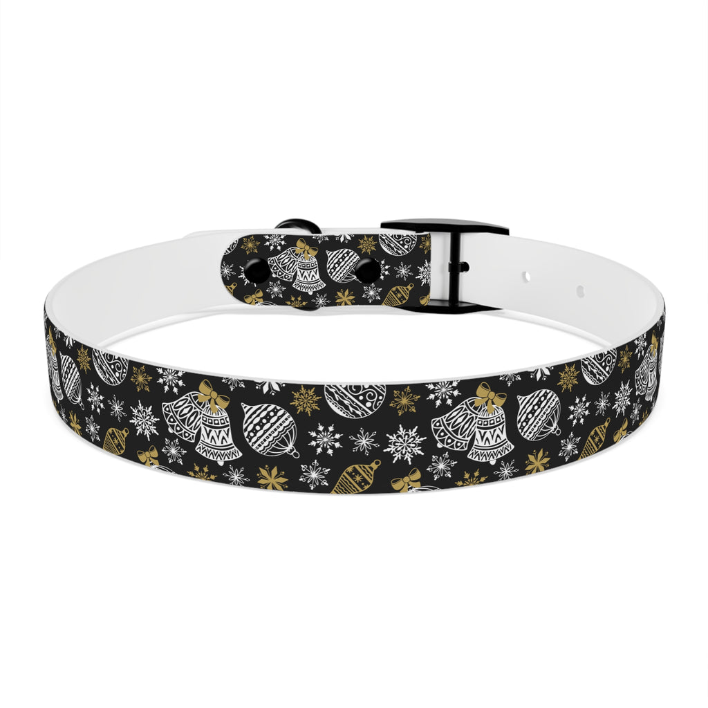 Holiday Ornament Dog Collar — Black & Gold Christmas Pattern