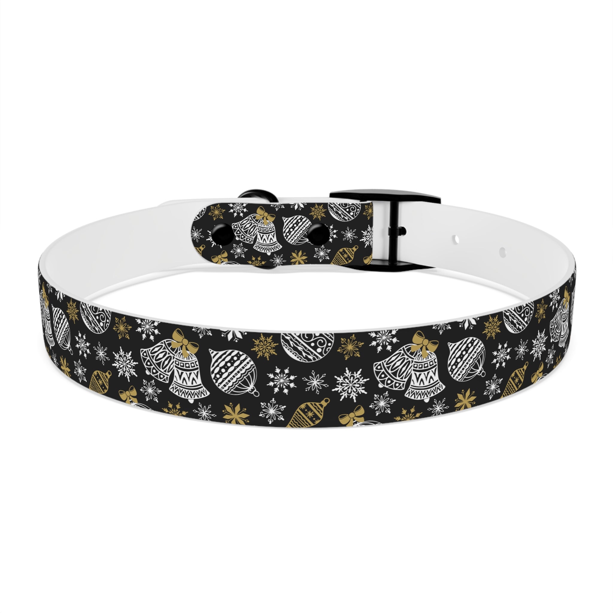 Holiday Ornament Dog Collar — Black & Gold Christmas Pattern
