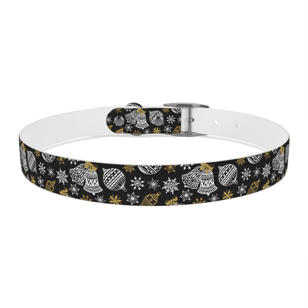 Holiday Ornament Dog Collar — Black & Gold Christmas Pattern
