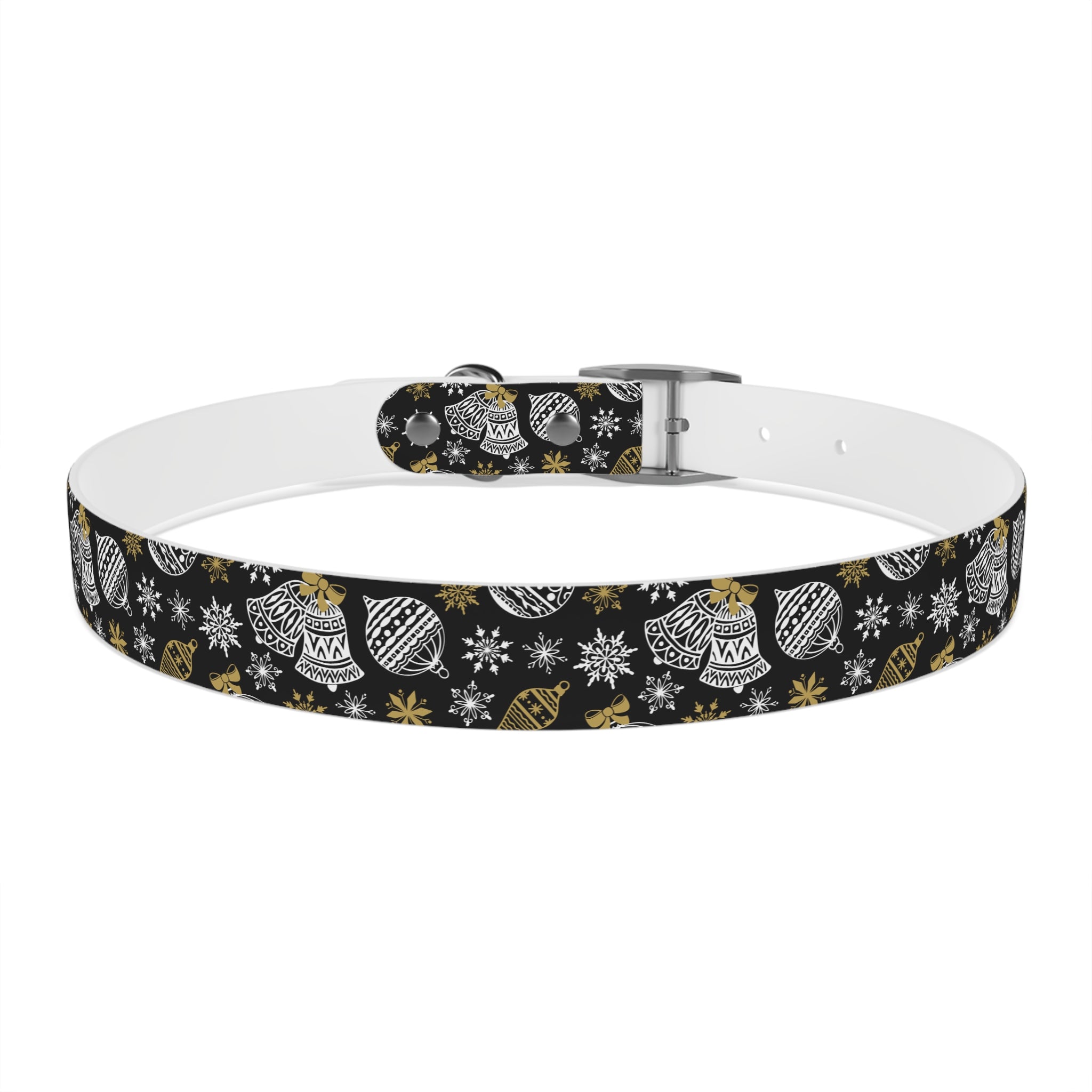 Holiday Ornament Dog Collar — Black & Gold Christmas Pattern