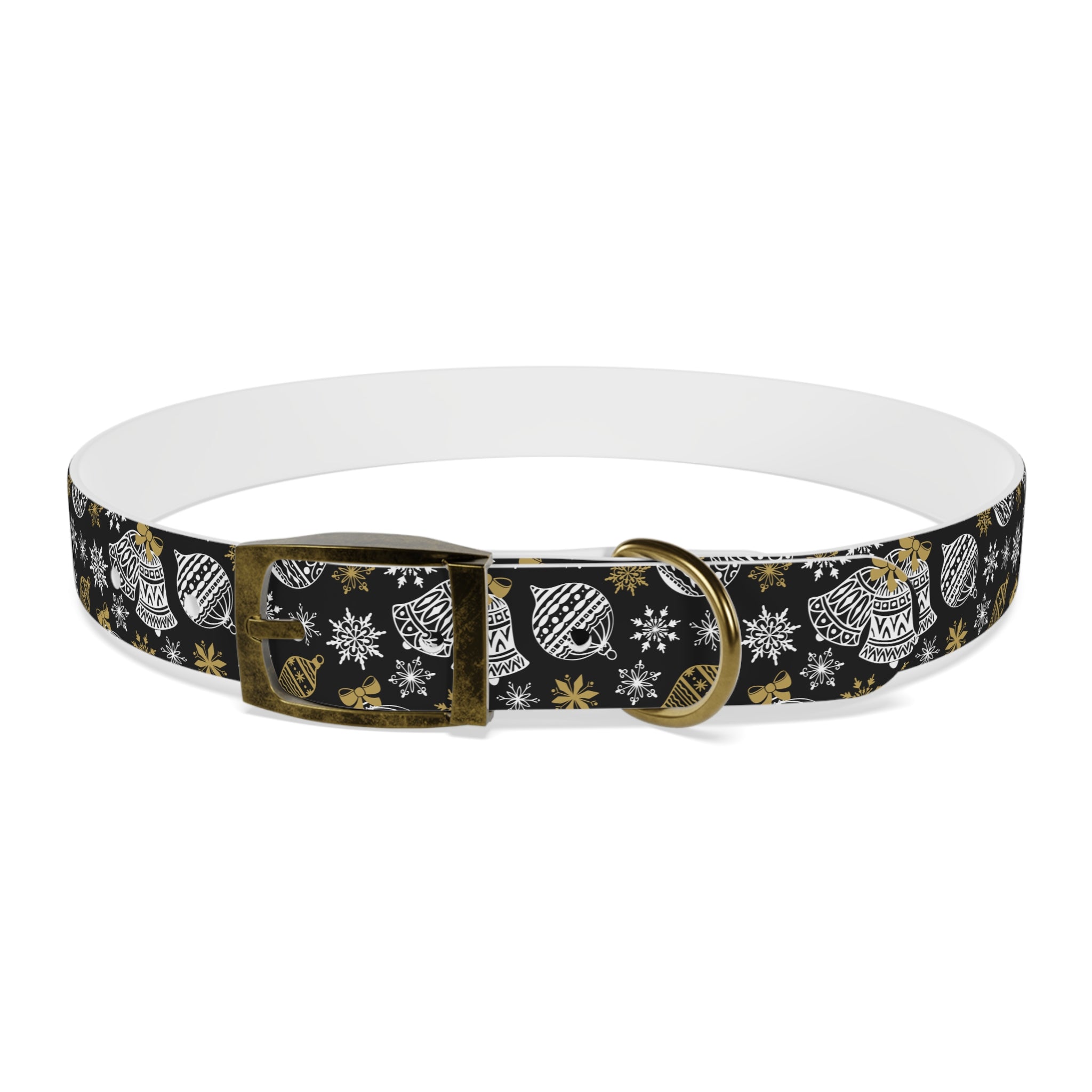 Holiday Ornament Dog Collar — Black & Gold Christmas Pattern