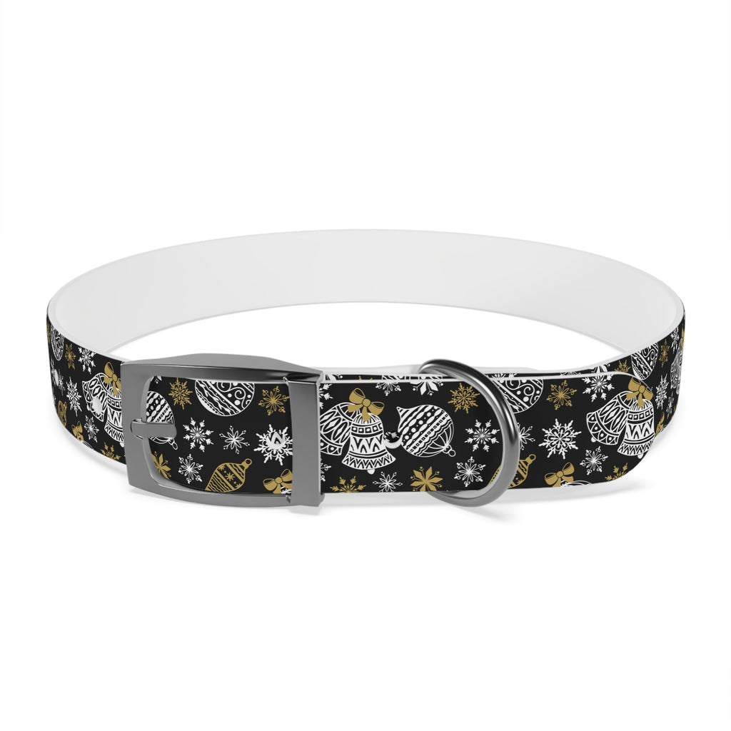 Holiday Ornament Dog Collar — Black & Gold Christmas Pattern