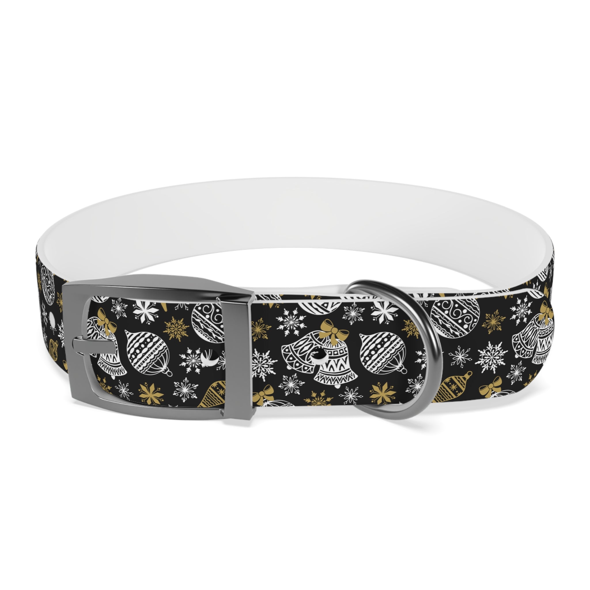 Holiday Ornament Dog Collar — Black & Gold Christmas Pattern