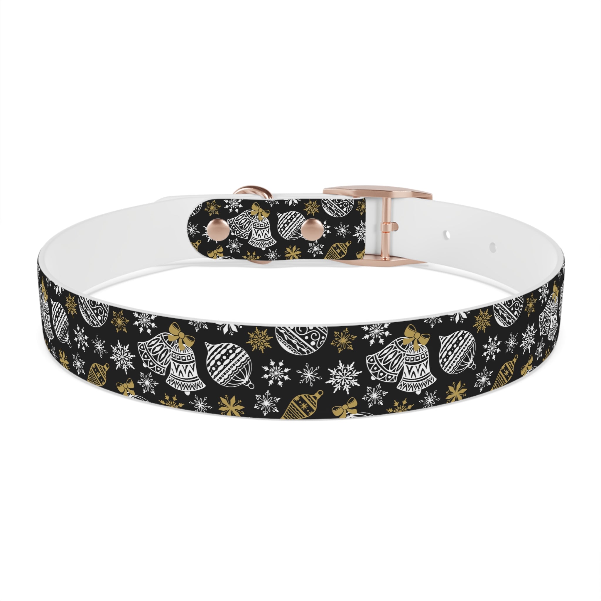 Holiday Ornament Dog Collar — Black & Gold Christmas Pattern