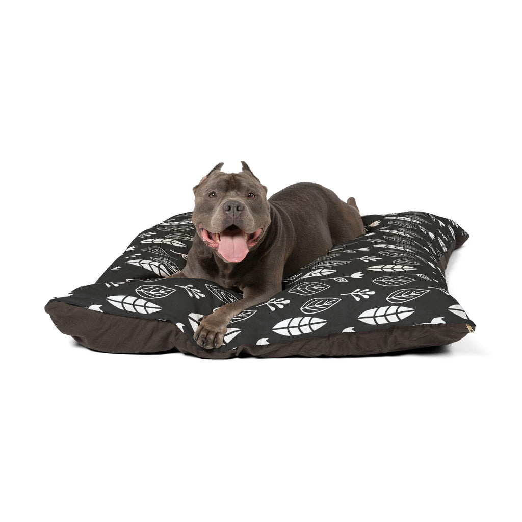 Black & White Leaves and Flowers Dog Bed