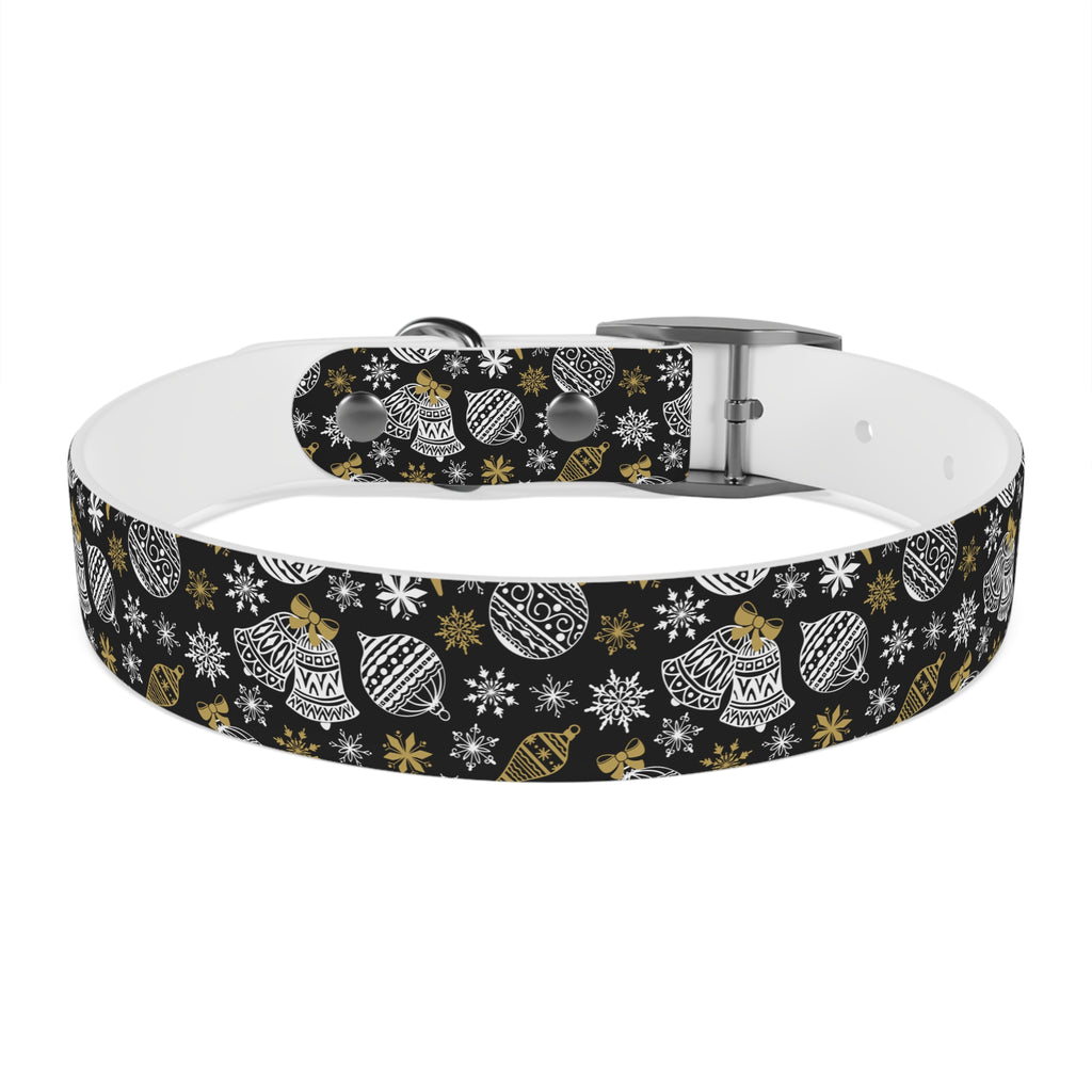 Holiday Ornament Dog Collar — Black & Gold Christmas Pattern