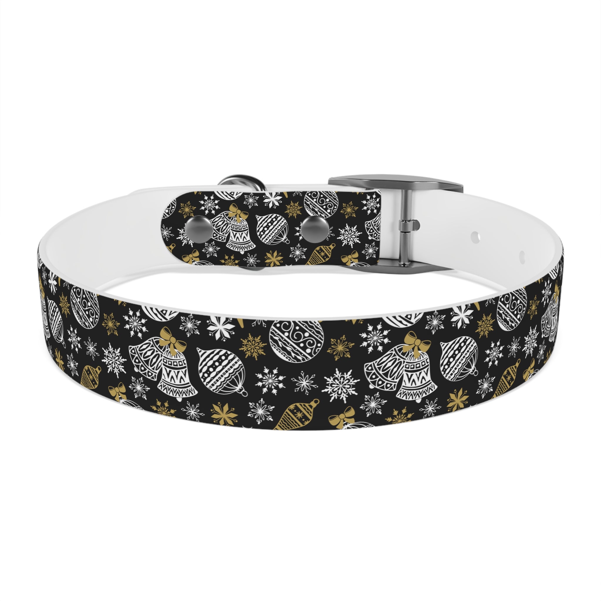 Holiday Ornament Dog Collar — Black & Gold Christmas Pattern