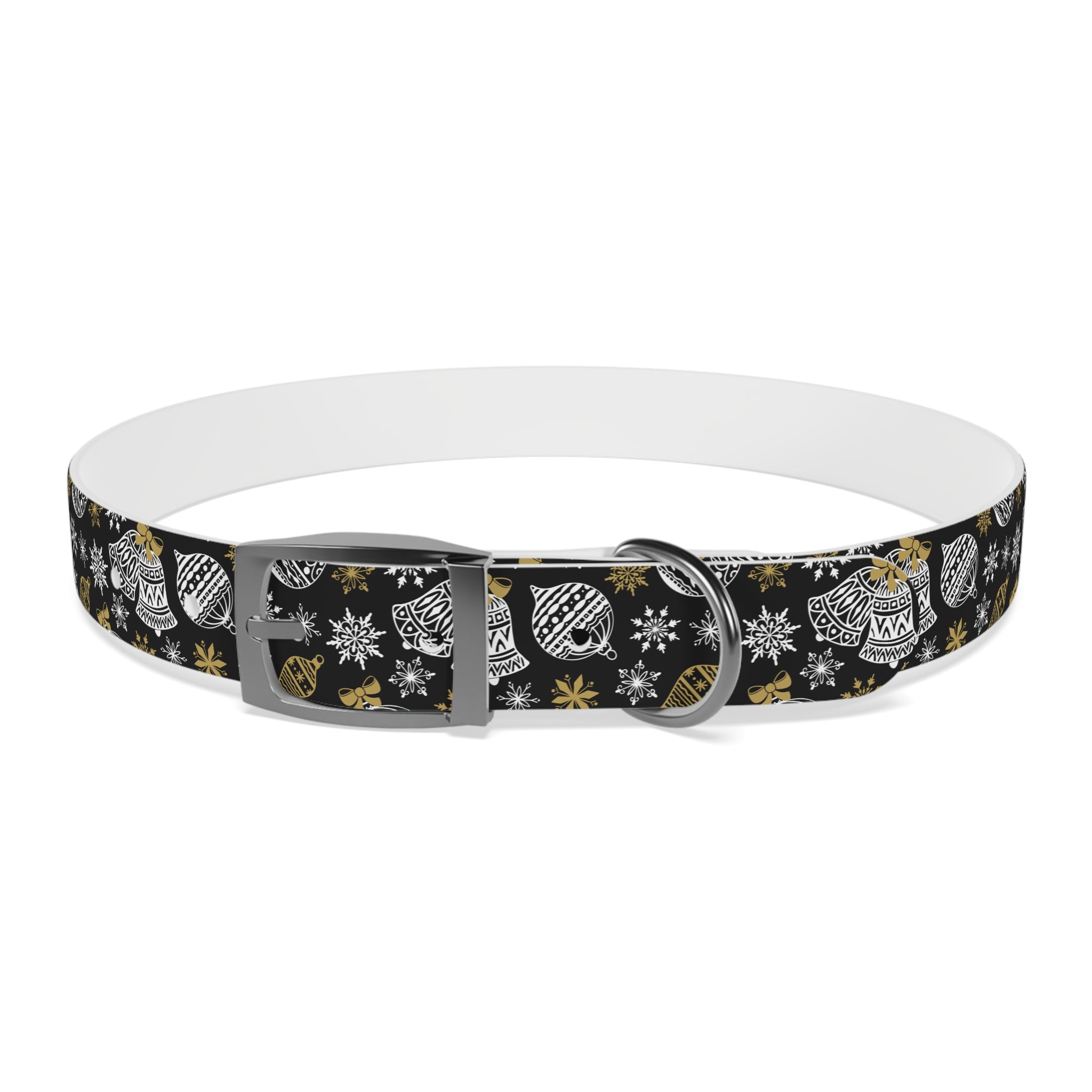 Holiday Ornament Dog Collar — Black & Gold Christmas Pattern