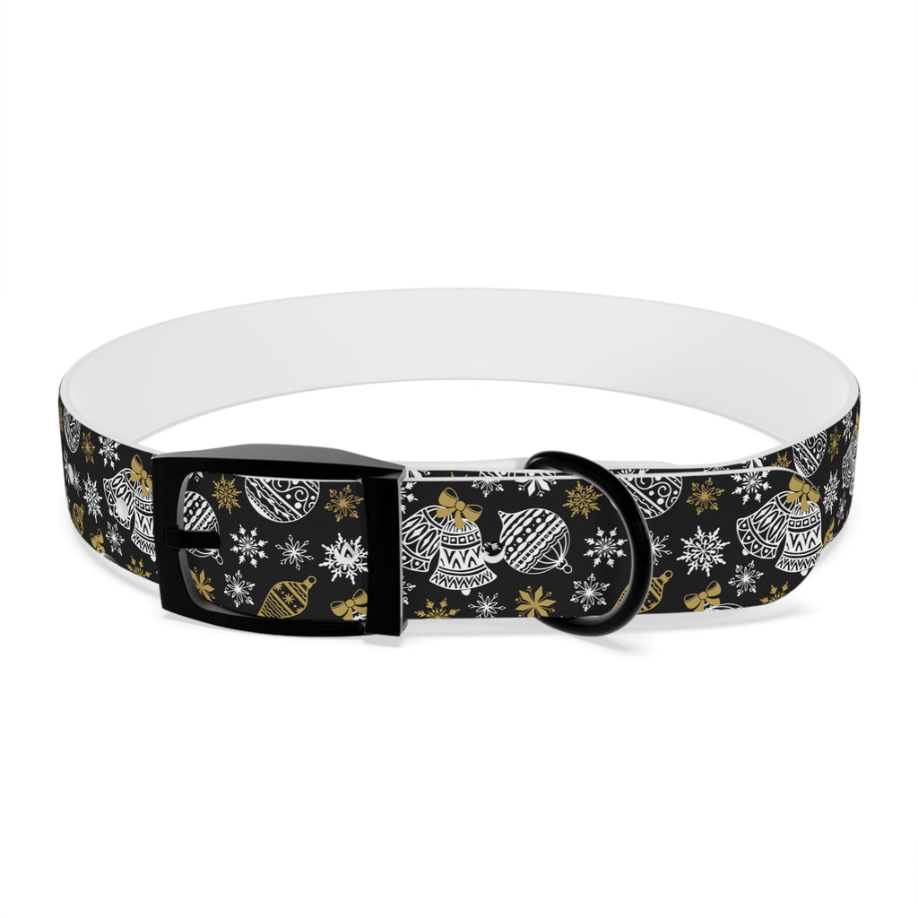Holiday Ornament Dog Collar — Black & Gold Christmas Pattern