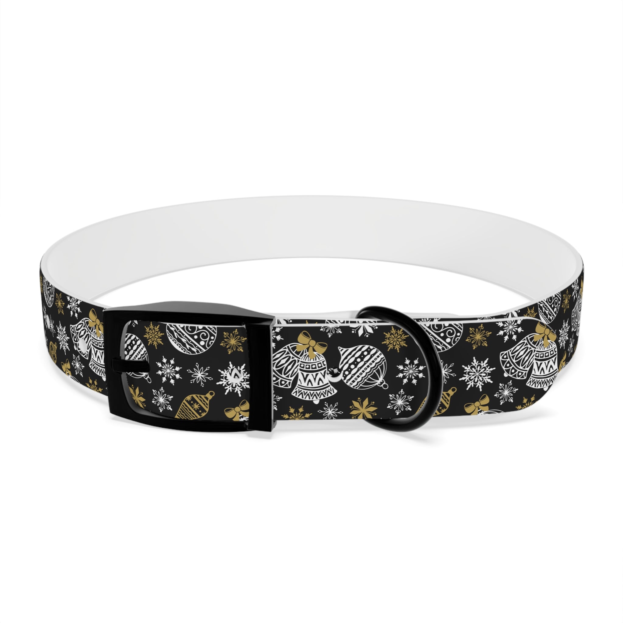 Holiday Ornament Dog Collar — Black & Gold Christmas Pattern
