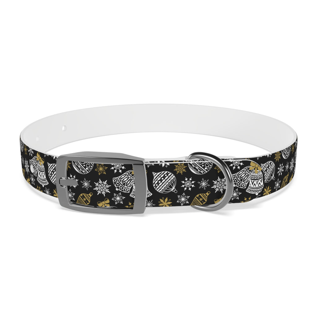 Holiday Ornament Dog Collar — Black & Gold Christmas Pattern