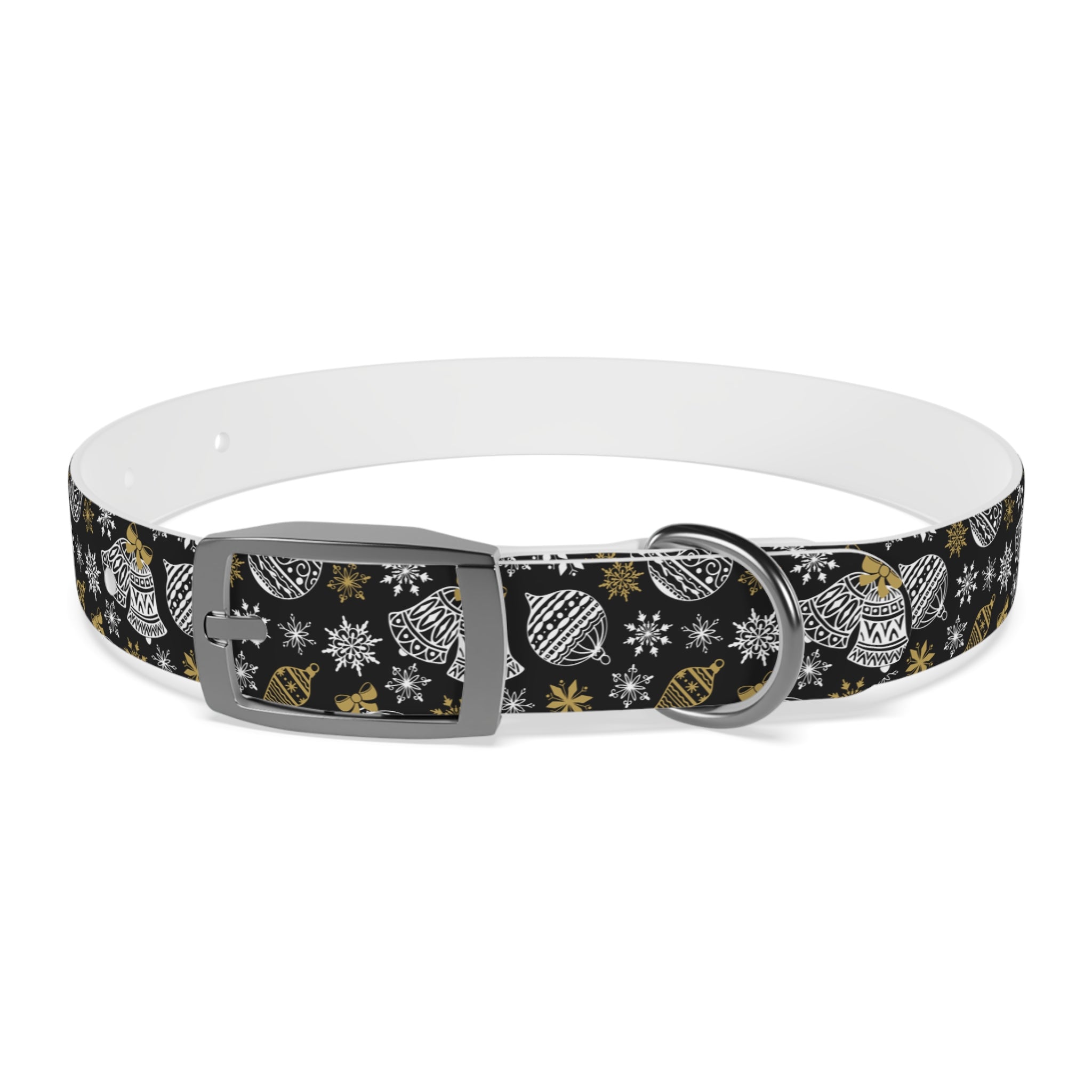 Holiday Ornament Dog Collar — Black & Gold Christmas Pattern