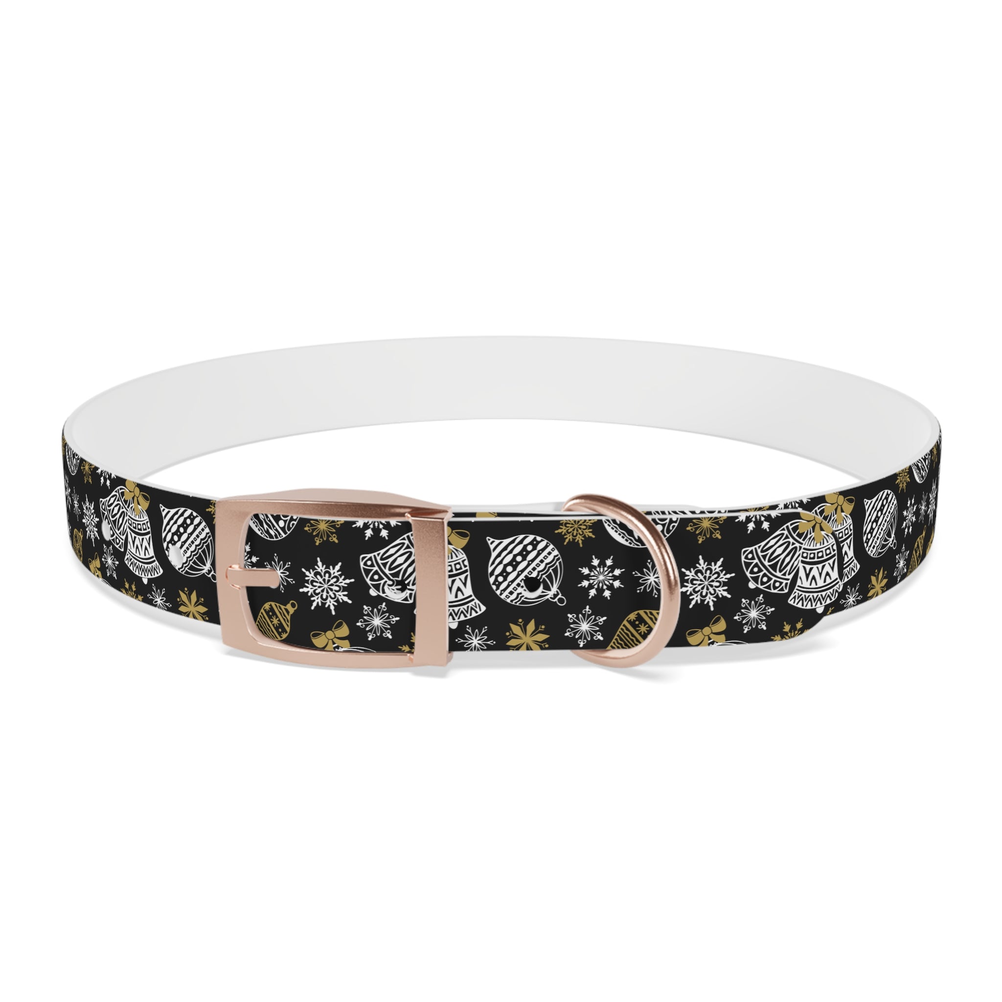 Holiday Ornament Dog Collar — Black & Gold Christmas Pattern