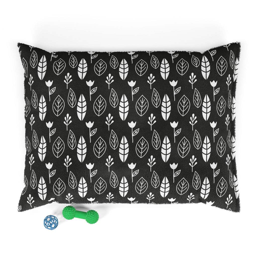 Black & White Leaves and Flowers Dog Bed