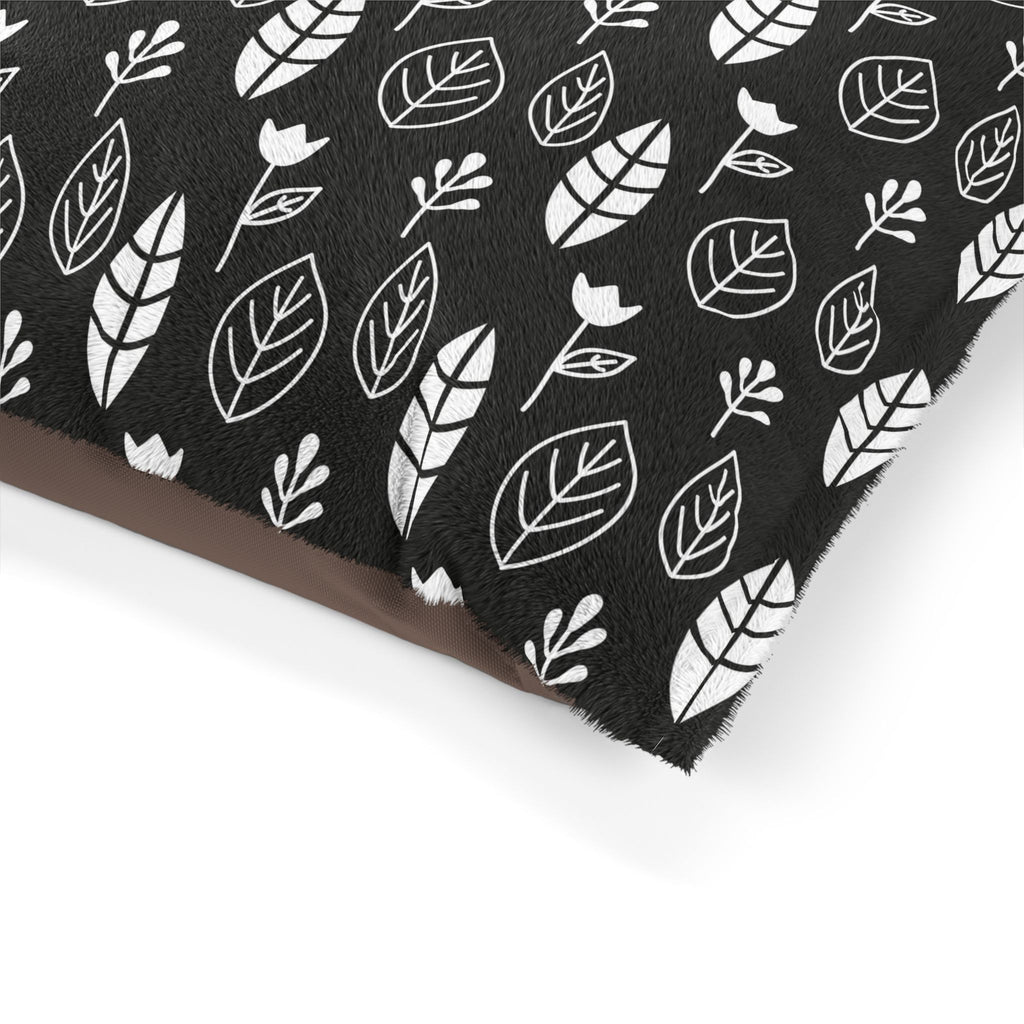 Black & White Leaves and Flowers Dog Bed