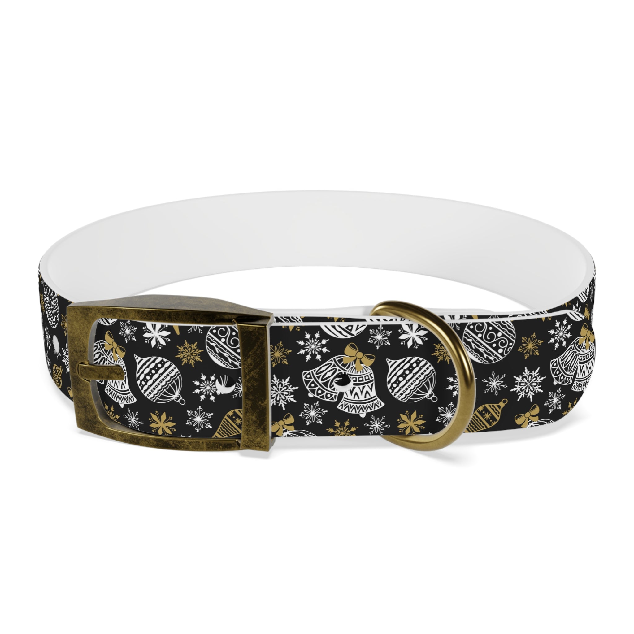 Holiday Ornament Dog Collar — Black & Gold Christmas Pattern