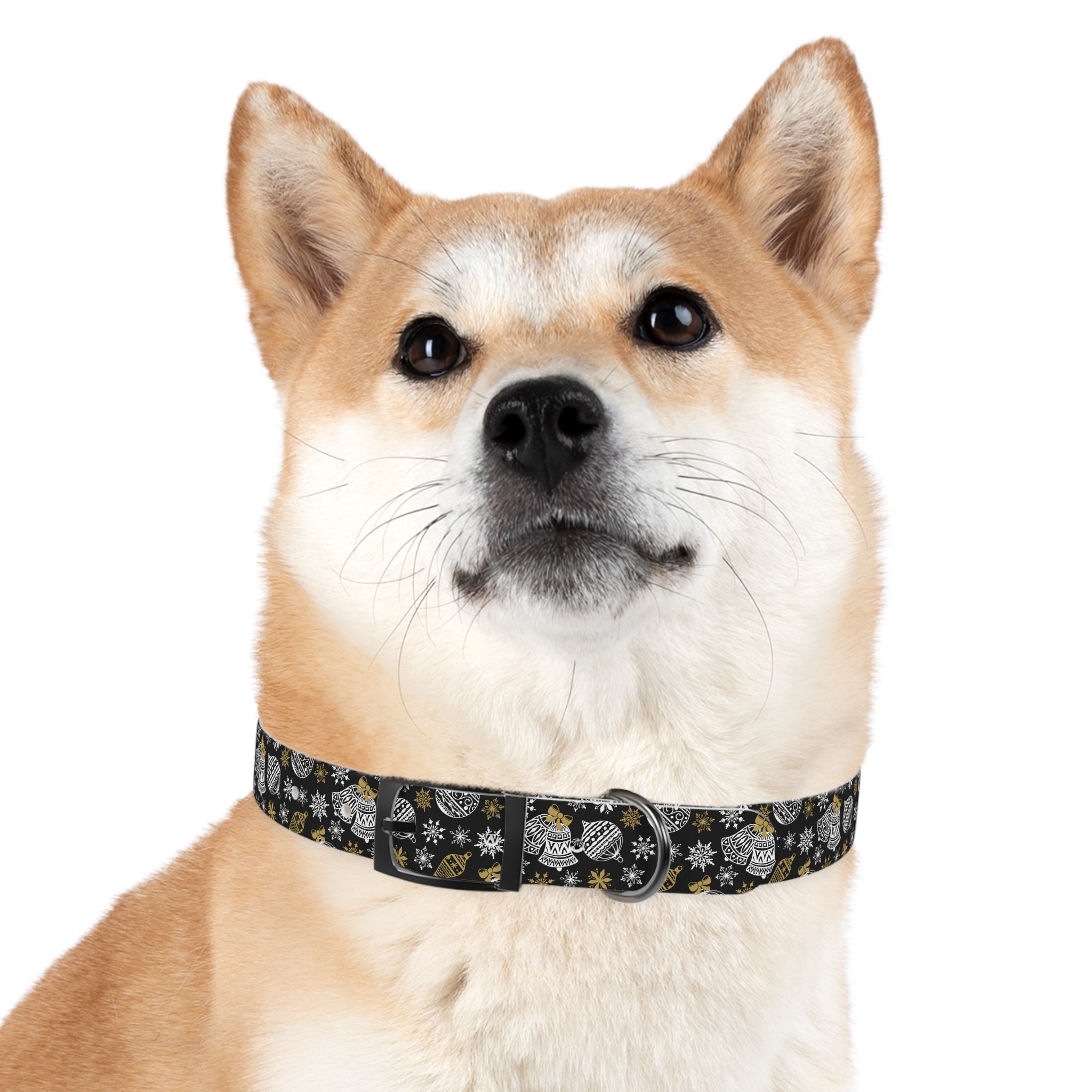 Holiday Ornament Dog Collar — Black & Gold Christmas Pattern