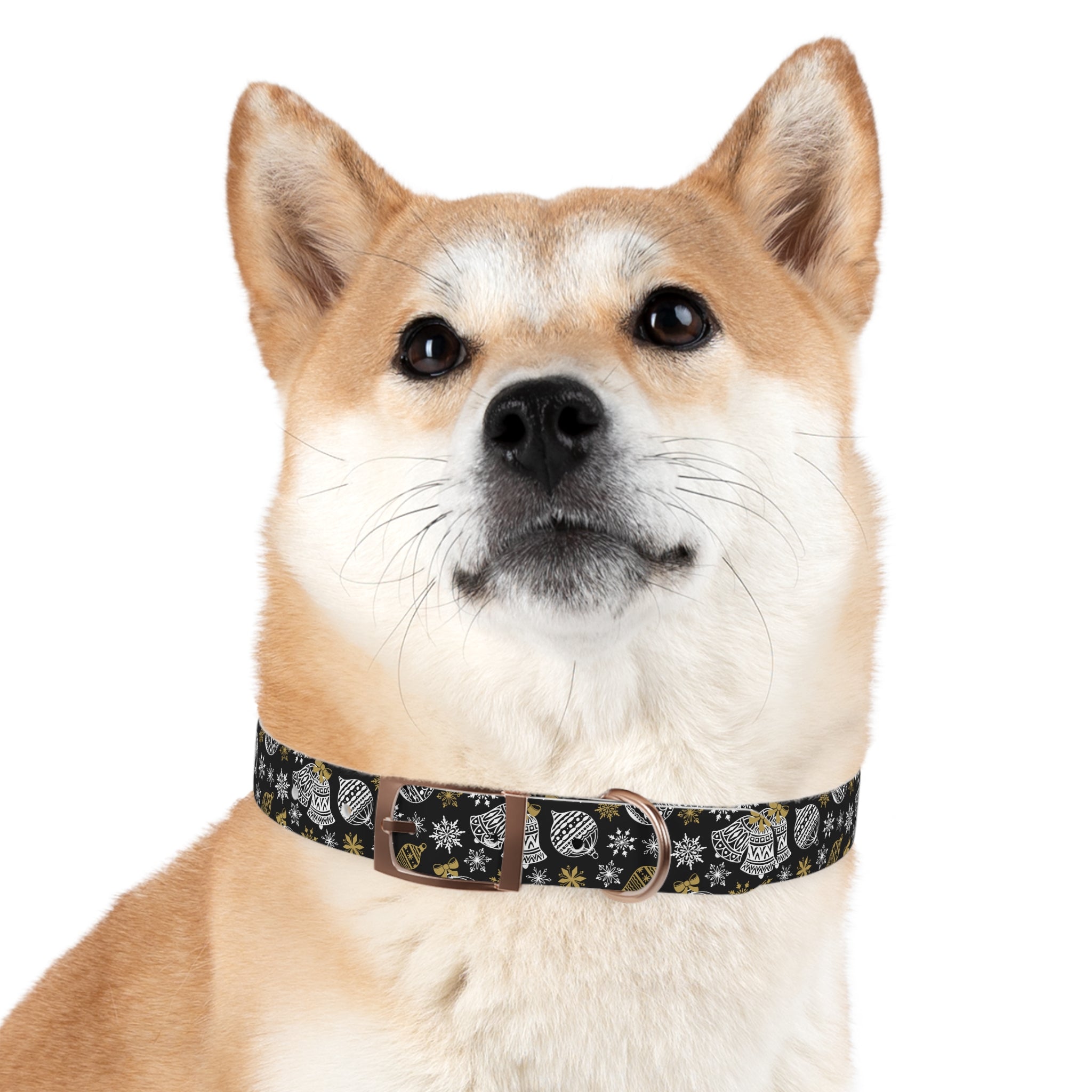 Holiday Ornament Dog Collar — Black & Gold Christmas Pattern