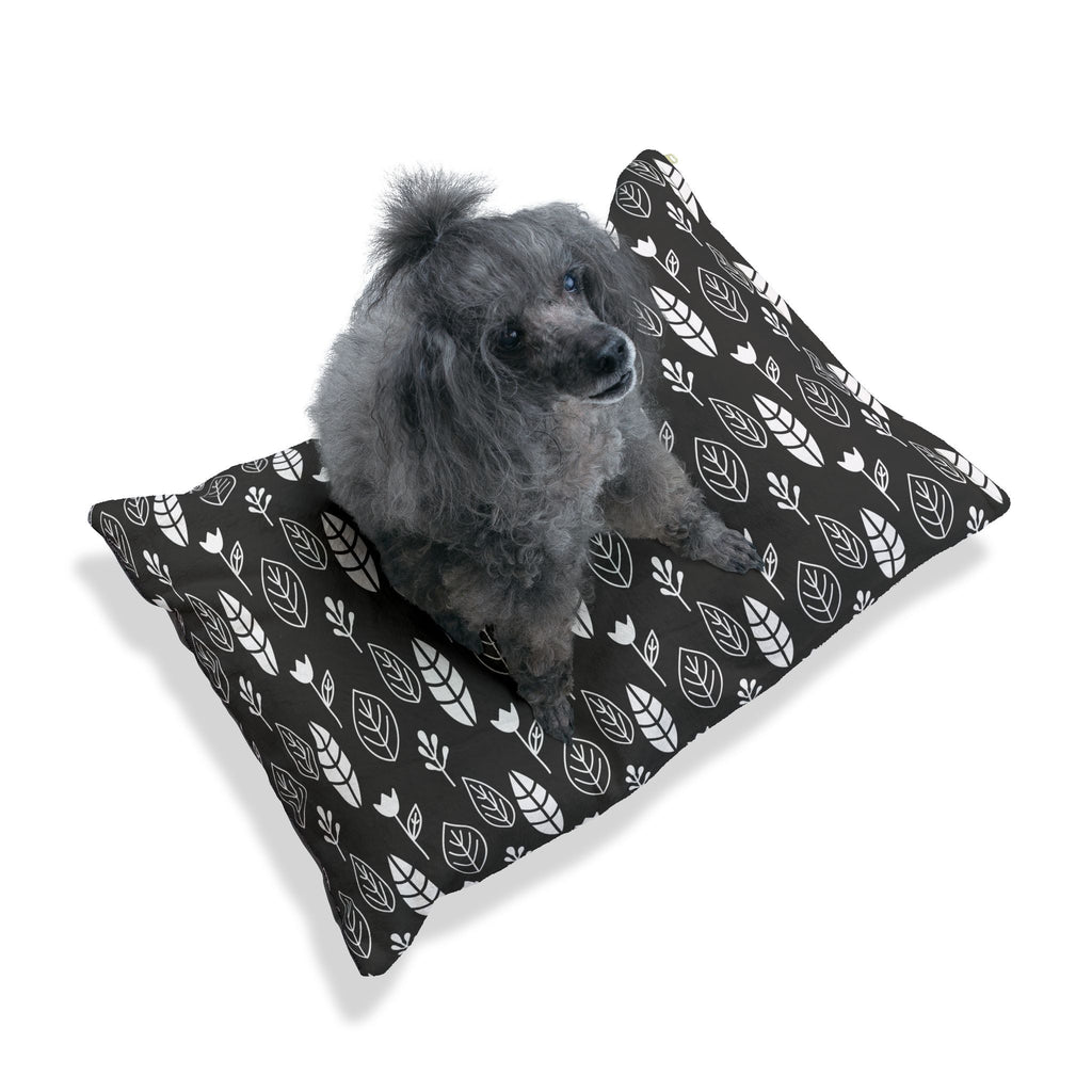 Black & White Leaves and Flowers Dog Bed