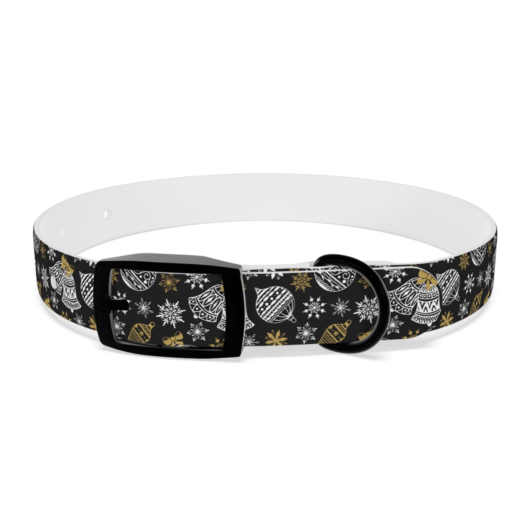 Holiday Ornament Dog Collar — Black & Gold Christmas Pattern