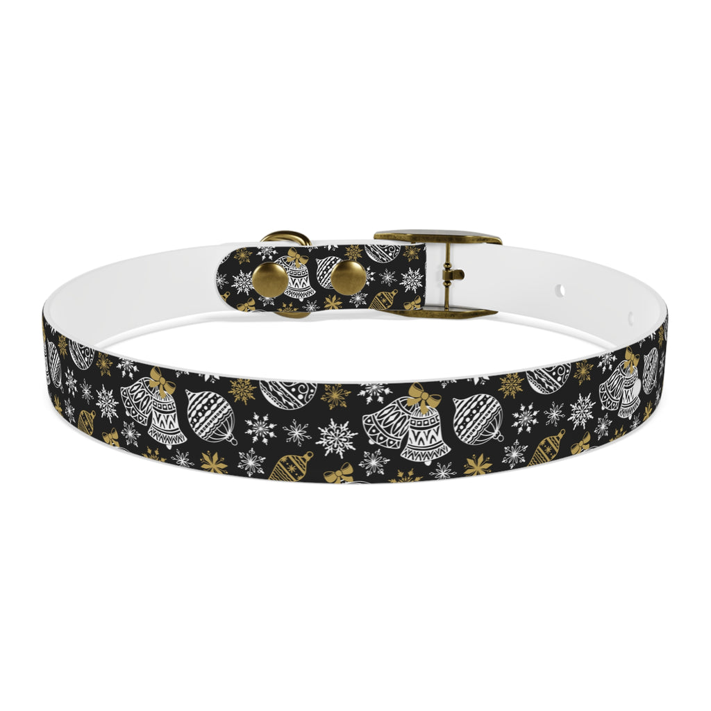 Holiday Ornament Dog Collar — Black & Gold Christmas Pattern