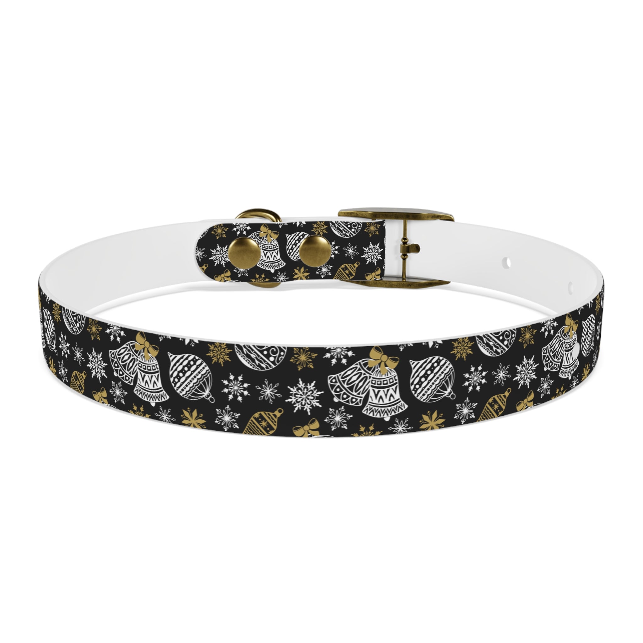 Holiday Ornament Dog Collar — Black & Gold Christmas Pattern
