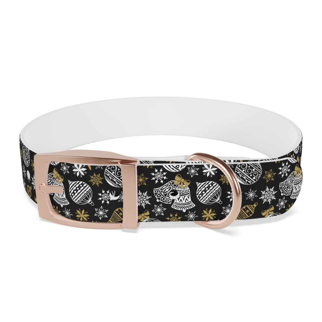 Holiday Ornament Dog Collar — Black & Gold Christmas Pattern