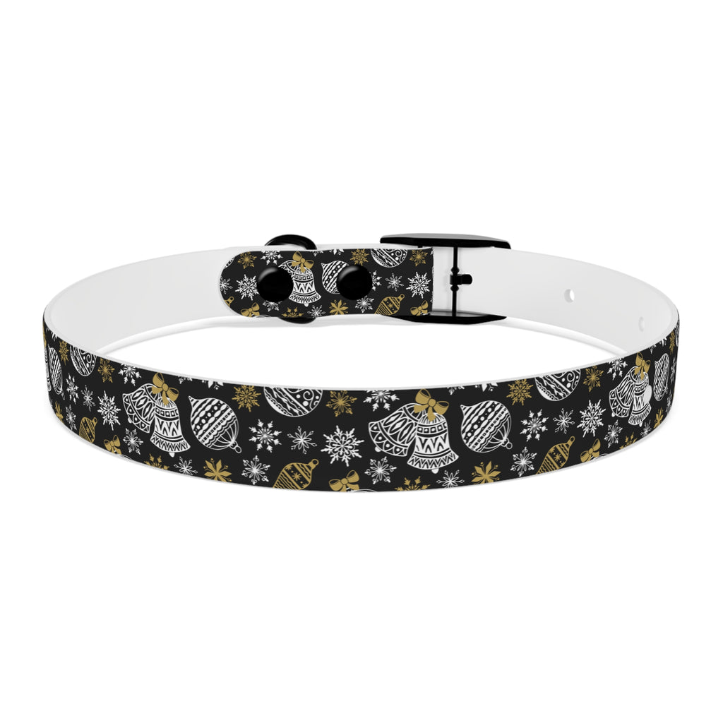 Holiday Ornament Dog Collar — Black & Gold Christmas Pattern