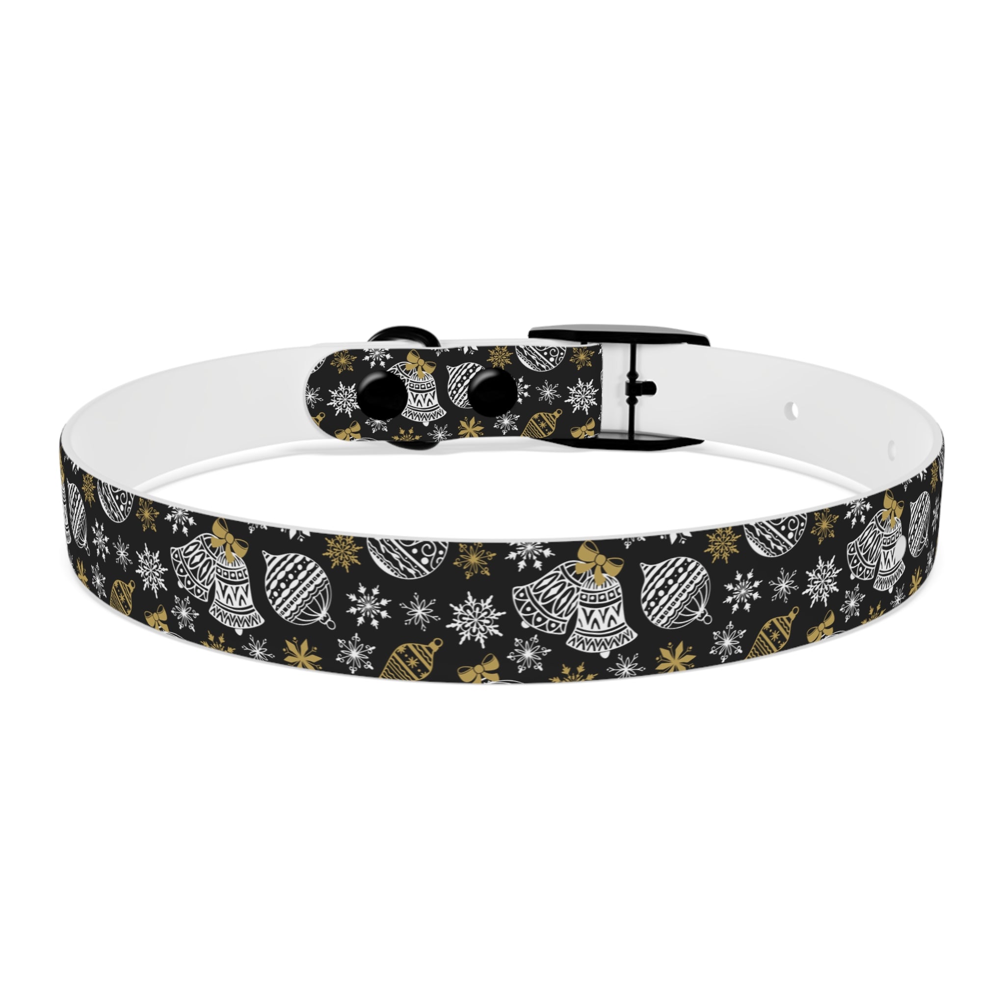 Holiday Ornament Dog Collar — Black & Gold Christmas Pattern