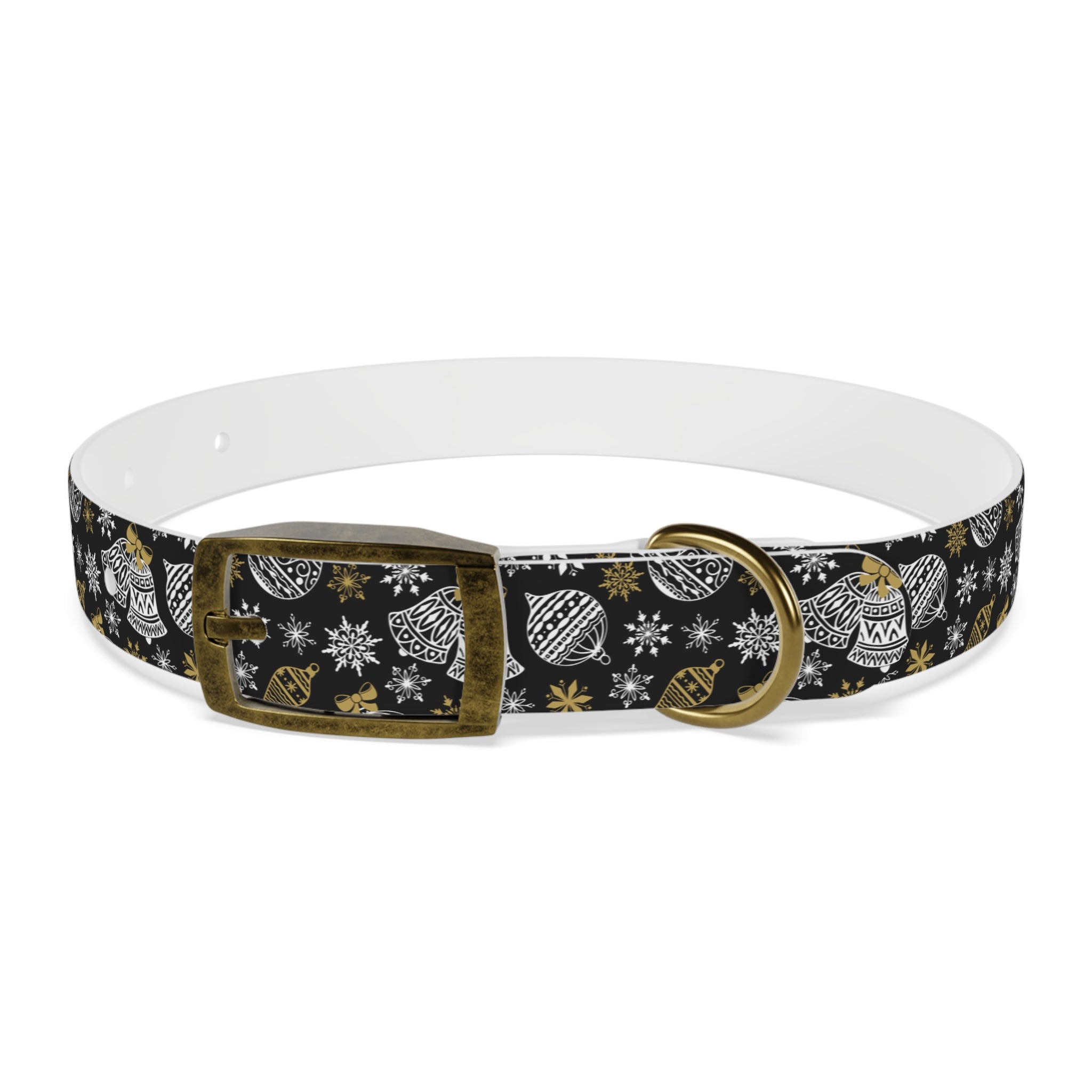 Holiday Ornament Dog Collar — Black & Gold Christmas Pattern