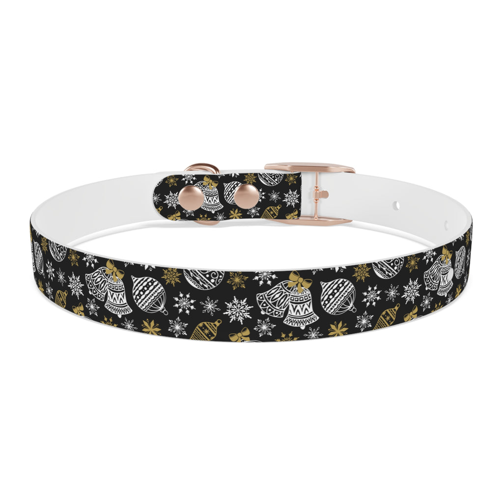 Holiday Ornament Dog Collar — Black & Gold Christmas Pattern