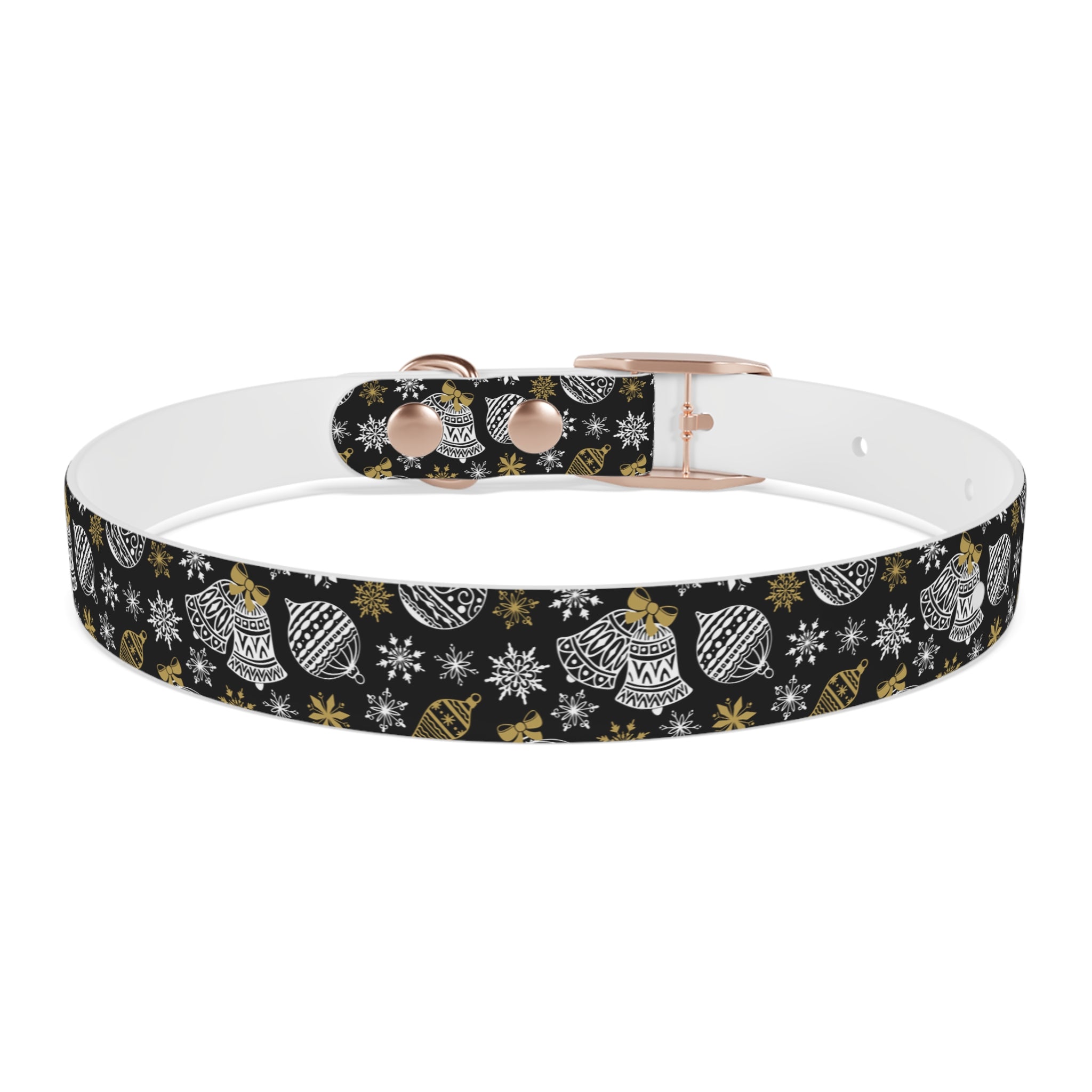 Holiday Ornament Dog Collar — Black & Gold Christmas Pattern