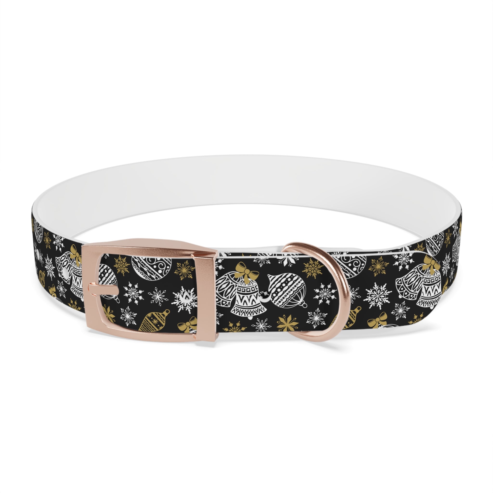 Holiday Ornament Dog Collar — Black & Gold Christmas Pattern