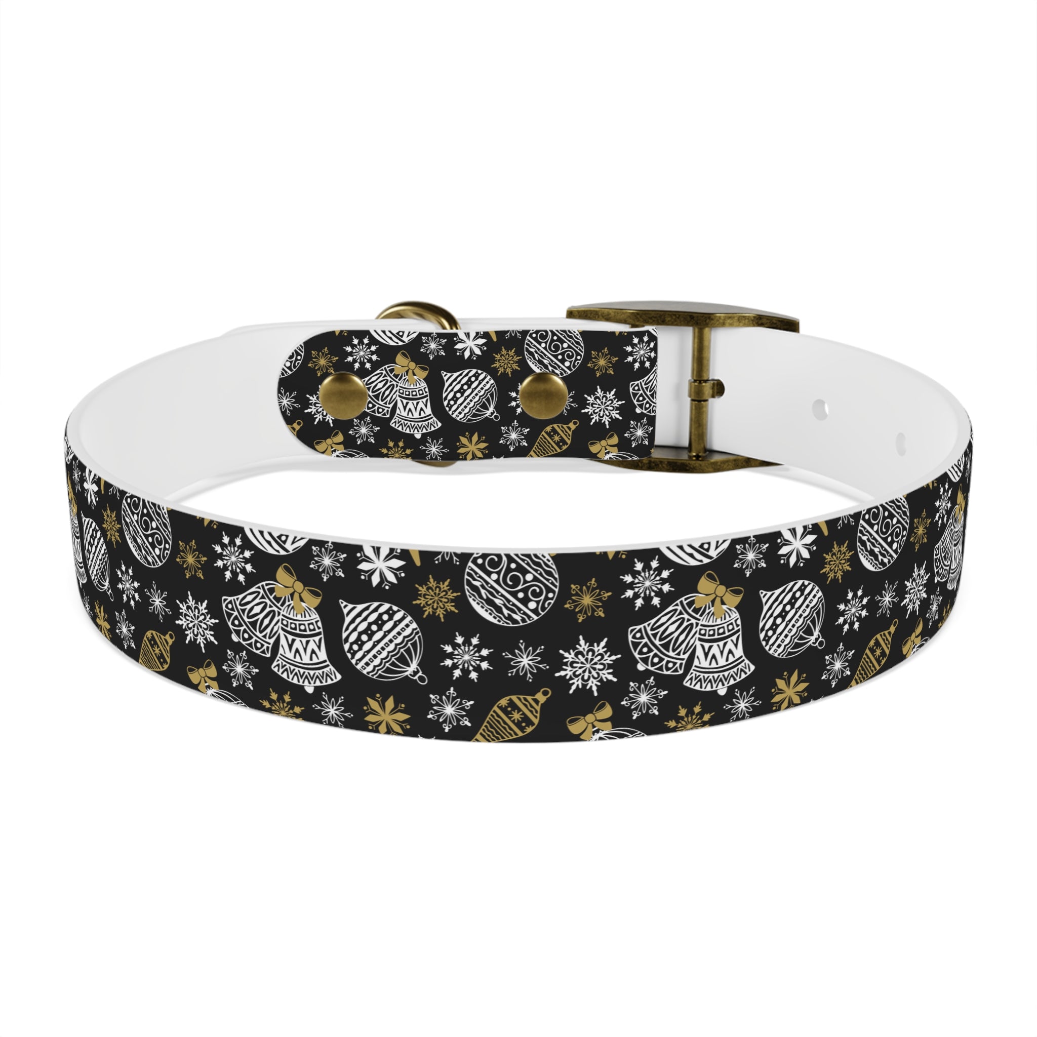 Holiday Ornament Dog Collar — Black & Gold Christmas Pattern