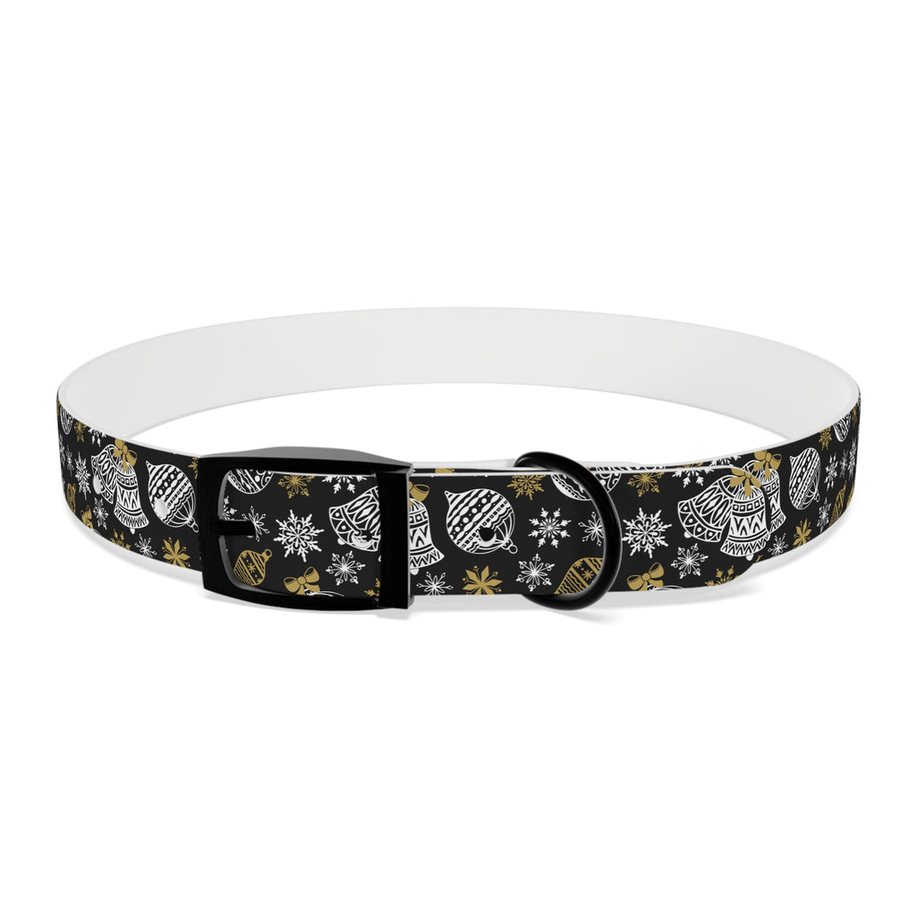 Holiday Ornament Dog Collar — Black & Gold Christmas Pattern