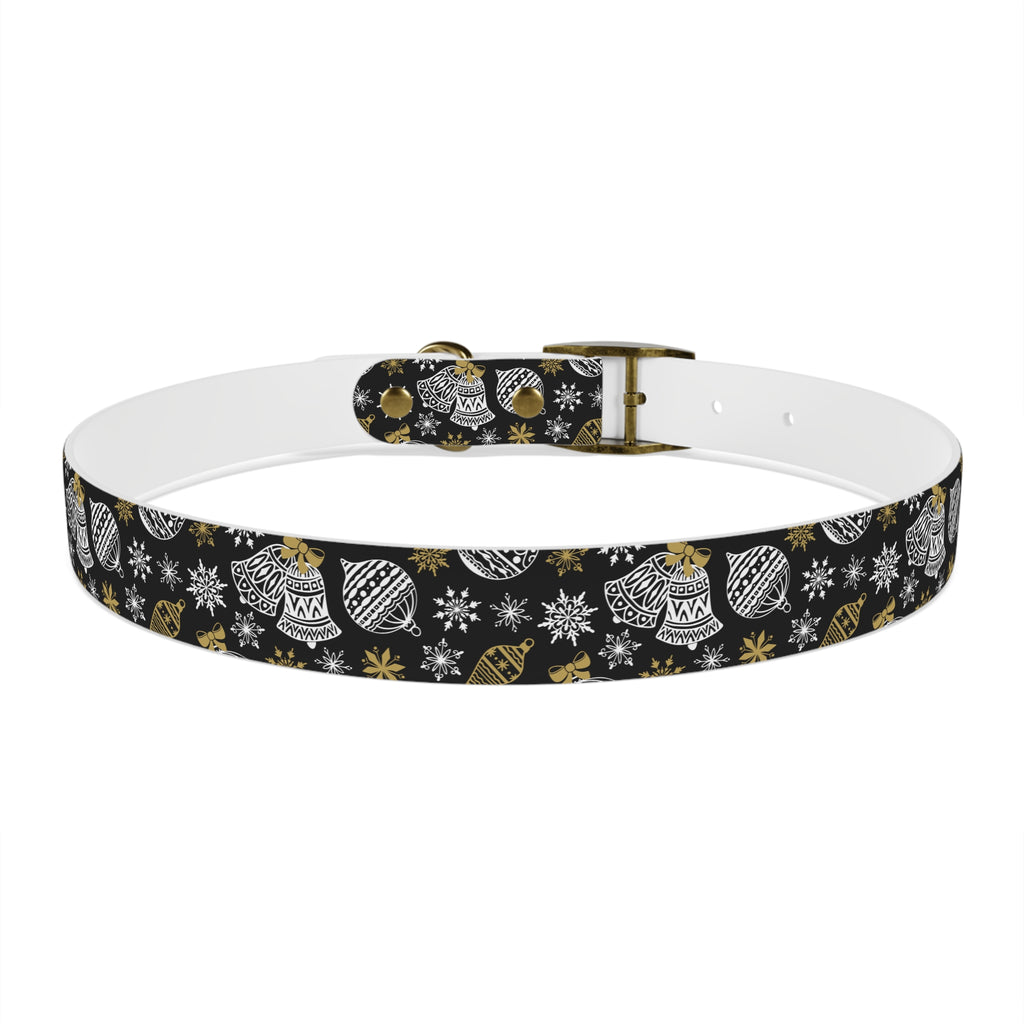 Holiday Ornament Dog Collar — Black & Gold Christmas Pattern