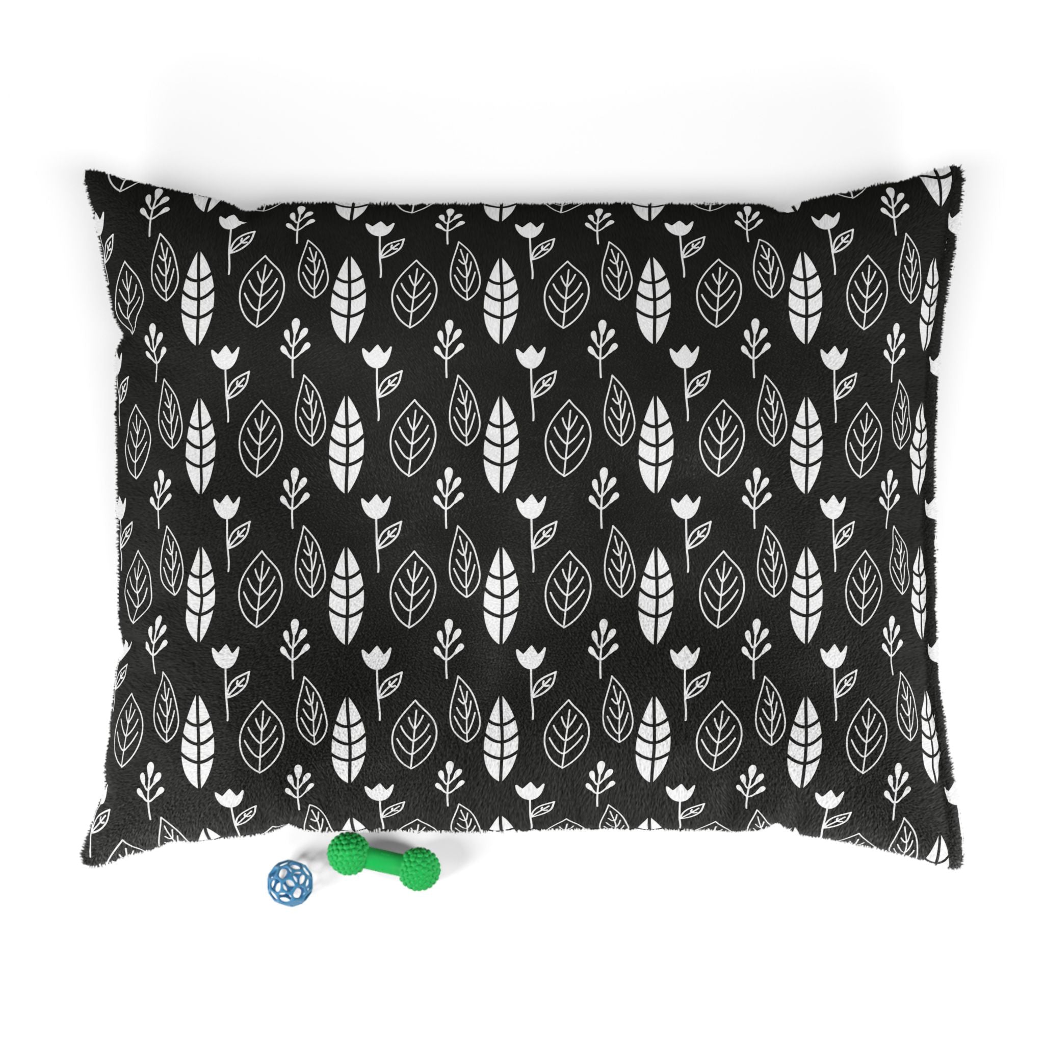 Black & White Leaves and Flowers Dog Bed