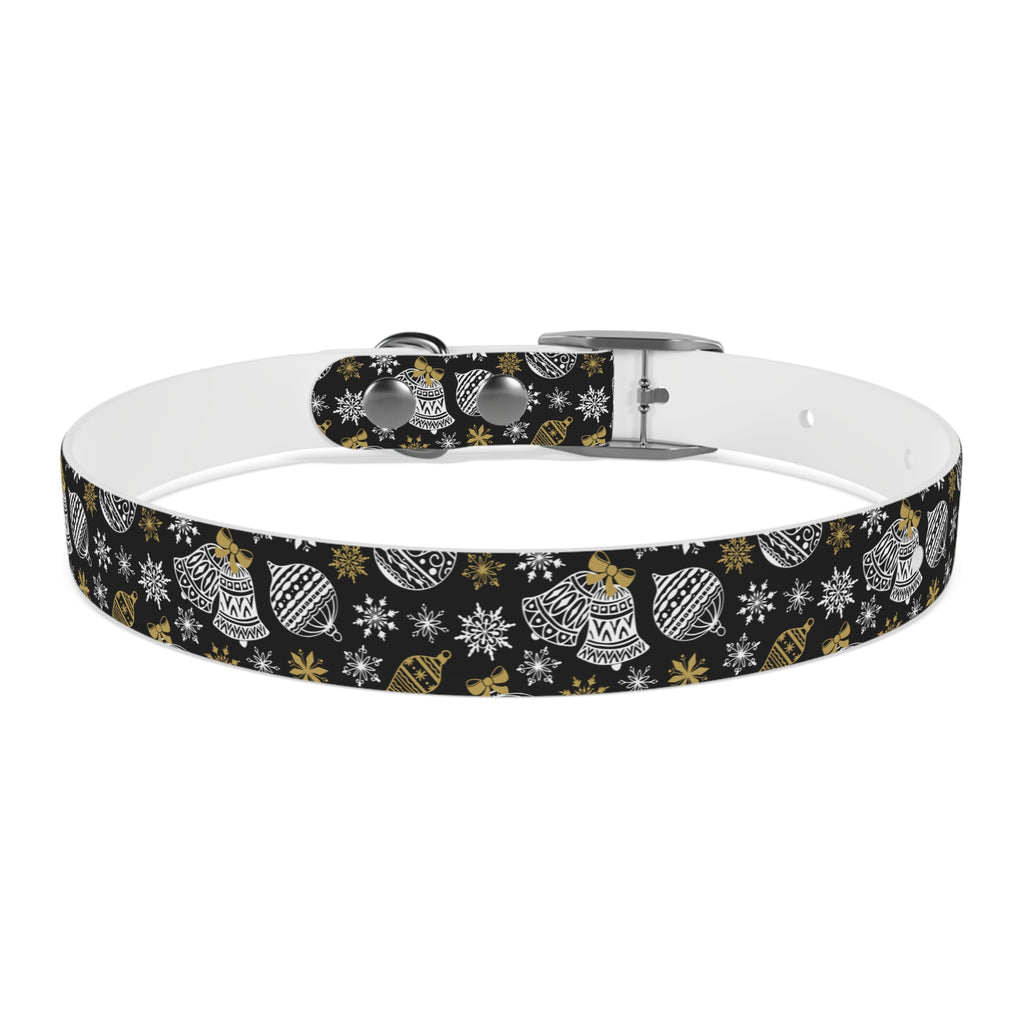 Holiday Ornament Dog Collar — Black & Gold Christmas Pattern