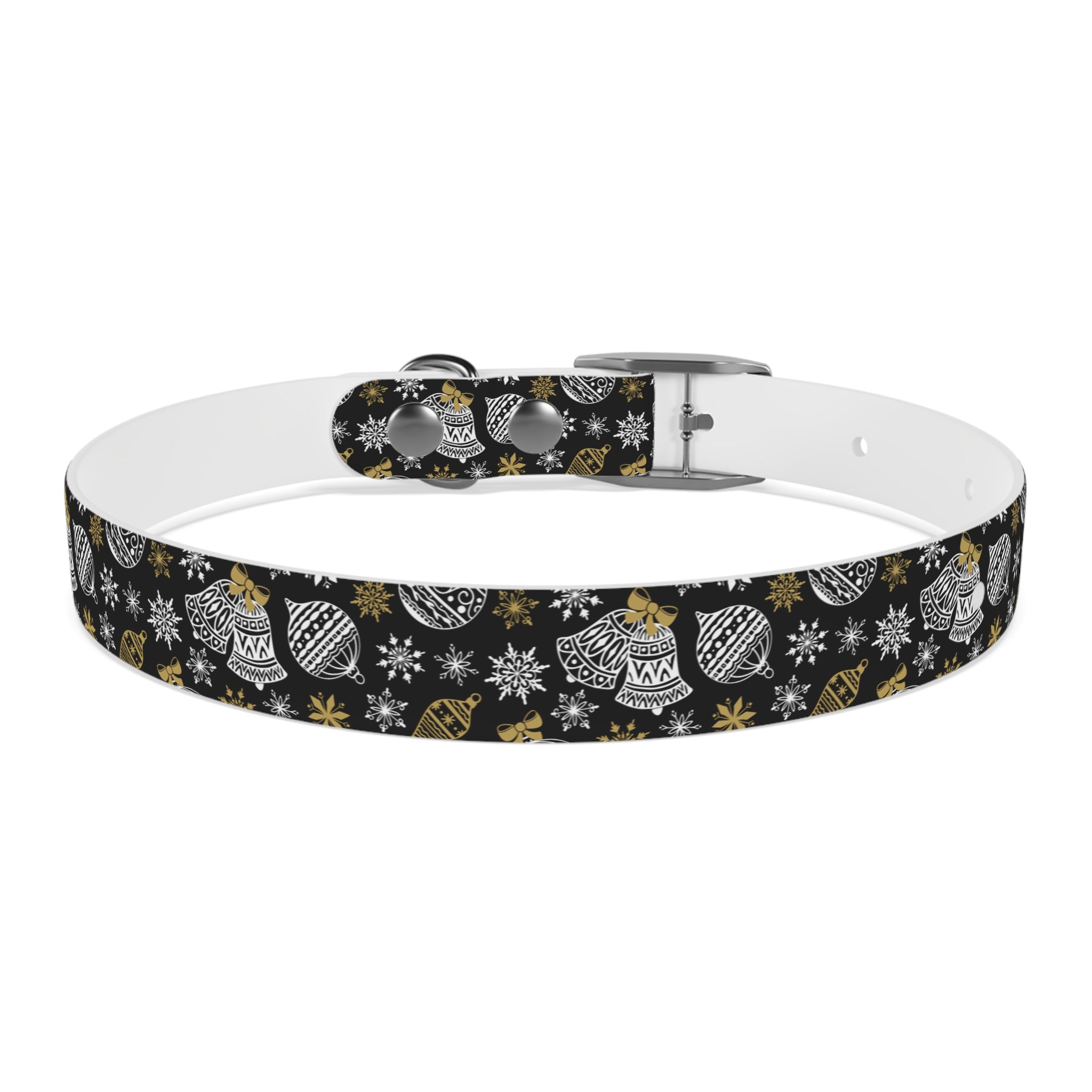 Holiday Ornament Dog Collar — Black & Gold Christmas Pattern