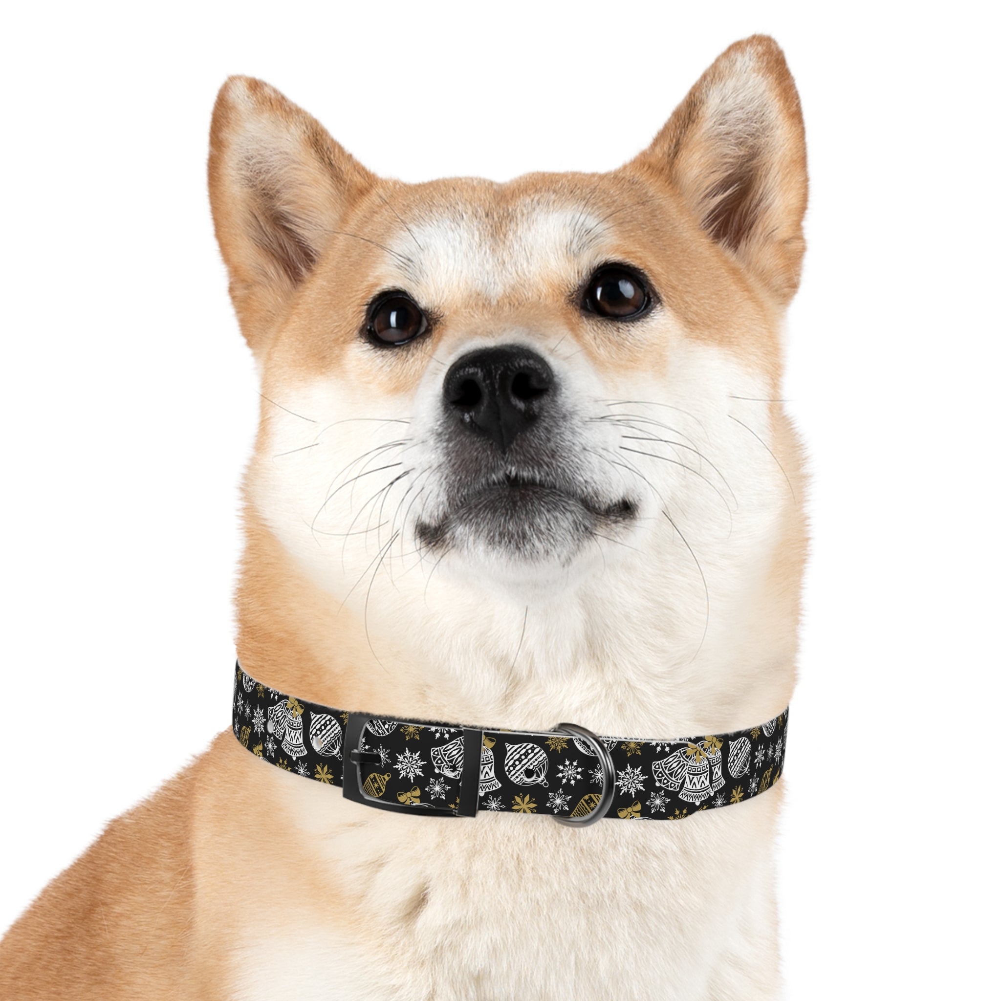 Holiday Ornament Dog Collar — Black & Gold Christmas Pattern
