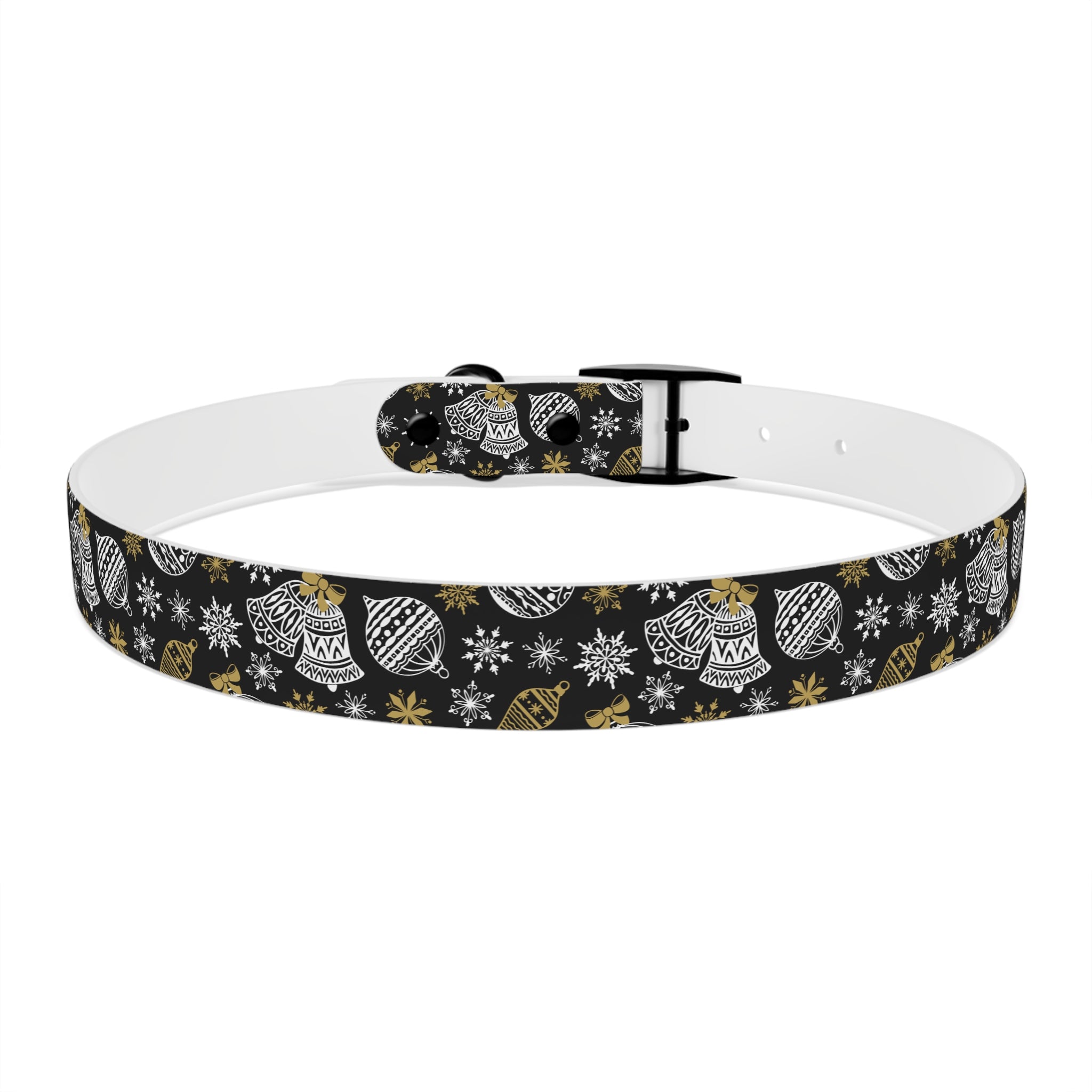 Holiday Ornament Dog Collar — Black & Gold Christmas Pattern