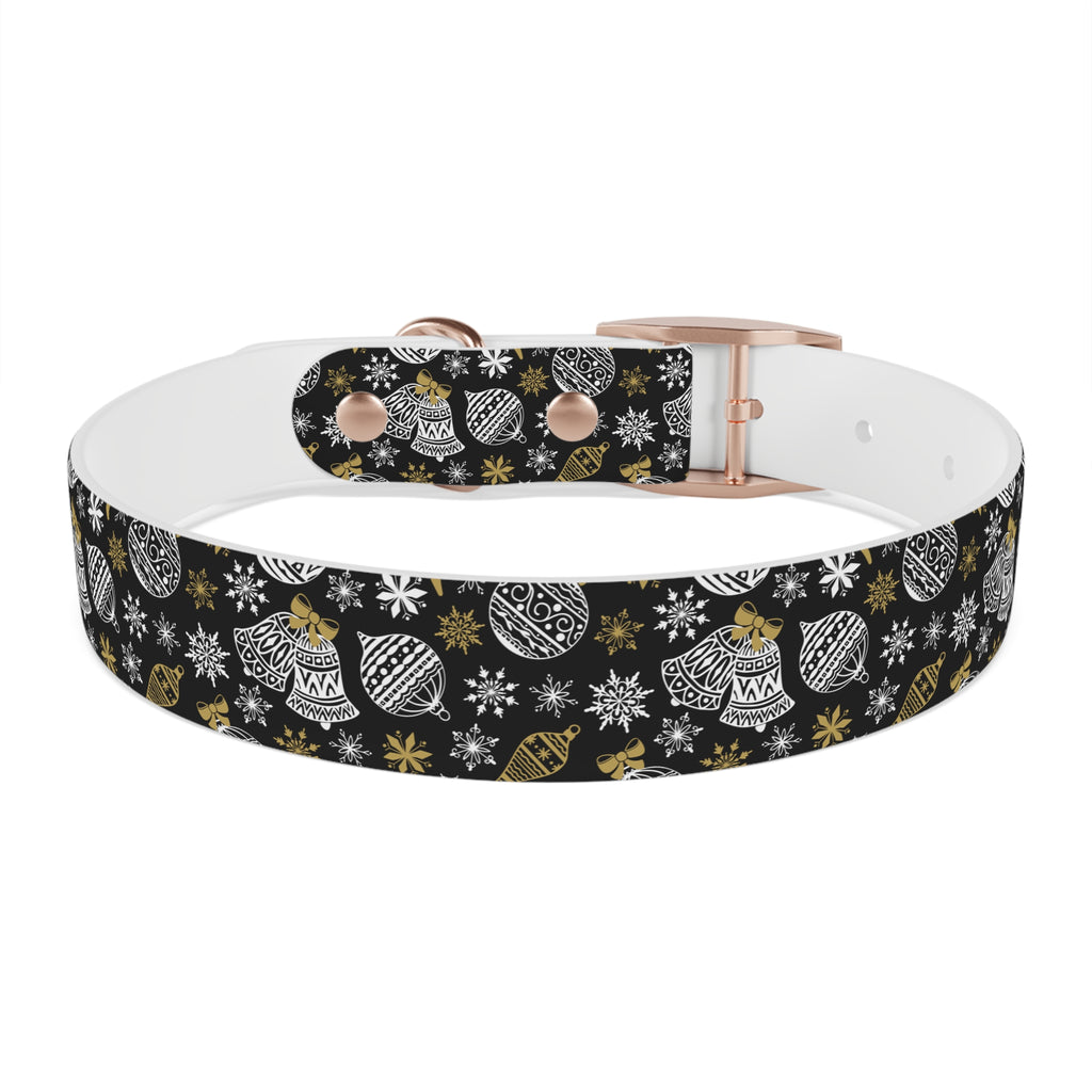 Holiday Ornament Dog Collar — Black & Gold Christmas Pattern