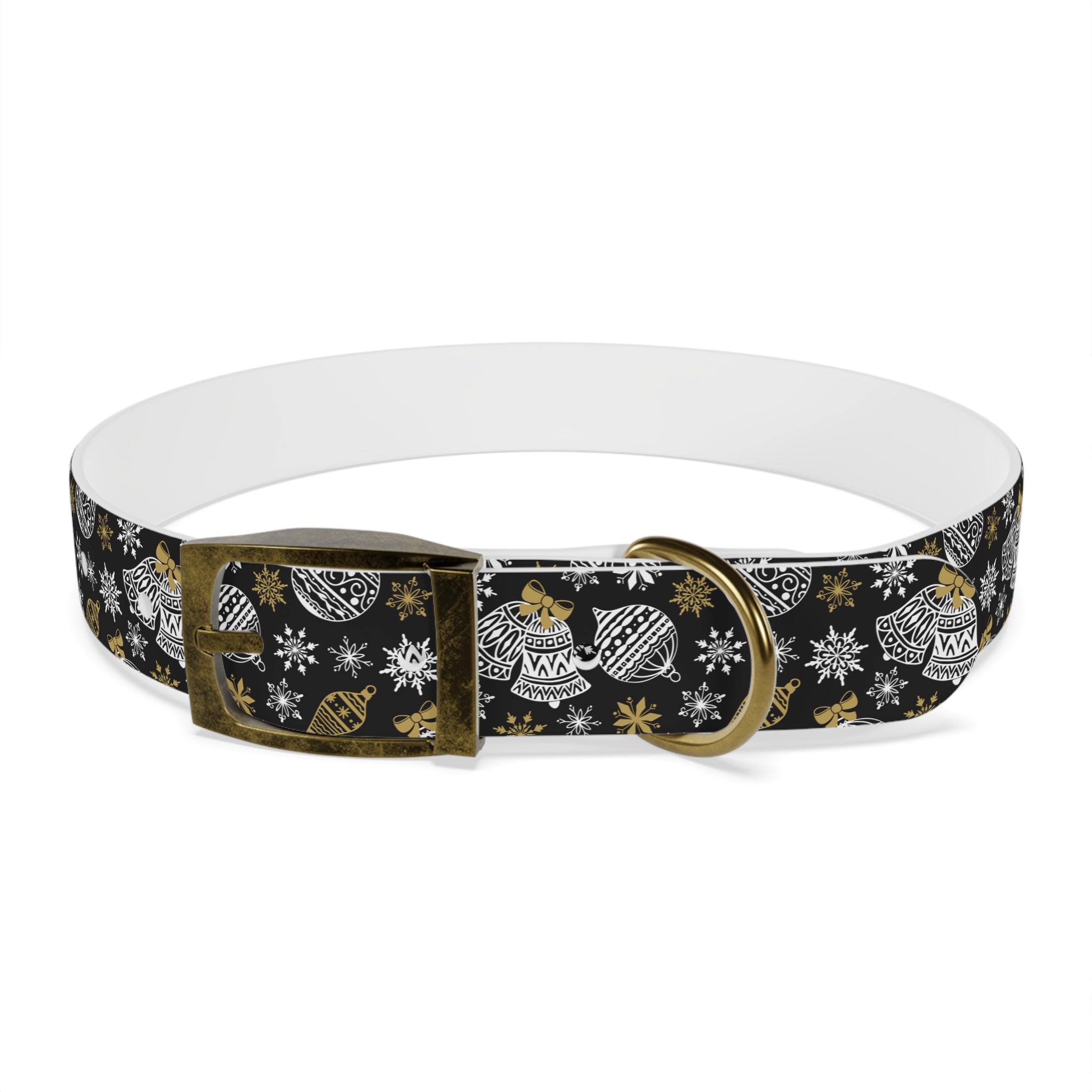 Holiday Ornament Dog Collar — Black & Gold Christmas Pattern