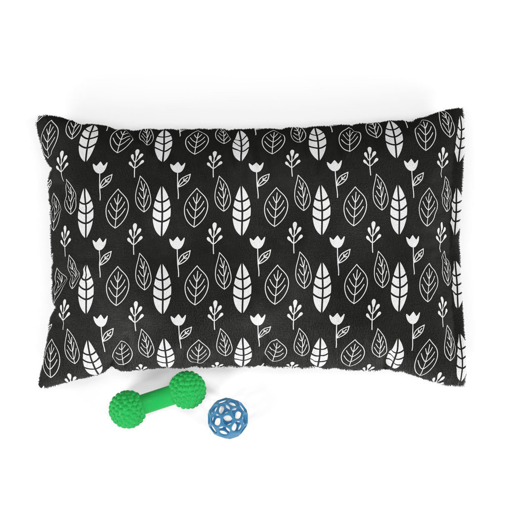Black & White Leaves and Flowers Dog Bed