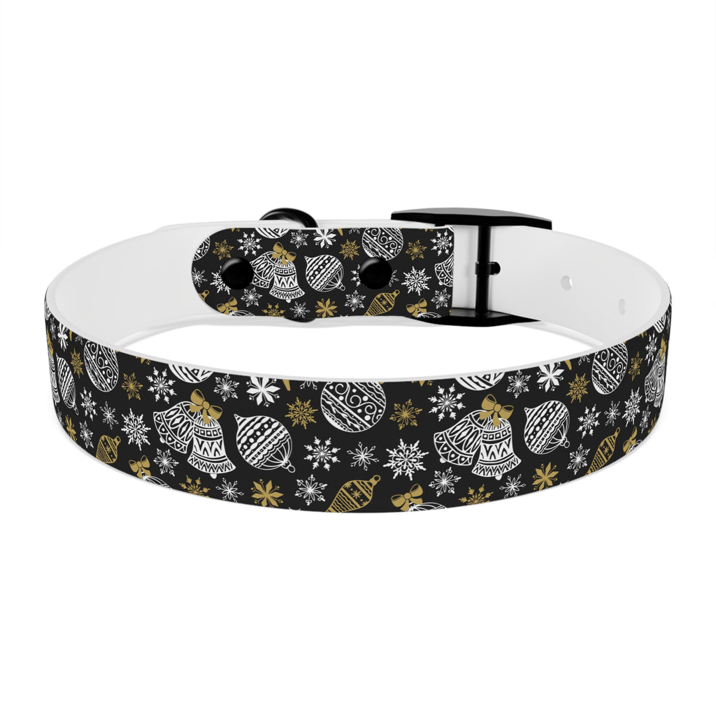 Holiday Ornament Dog Collar — Black & Gold Christmas Pattern